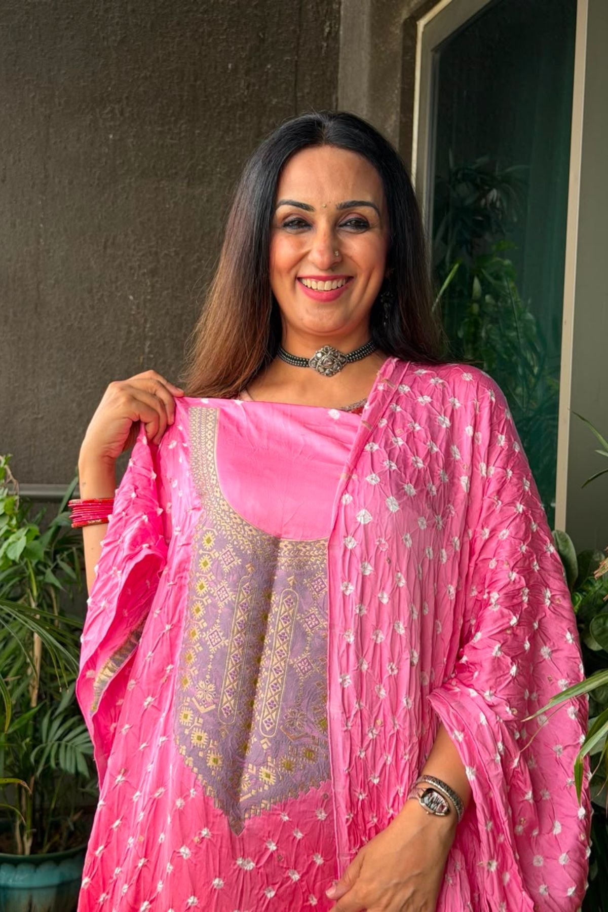 Bandhani with zari work kurta dupatta set on pure modal!!