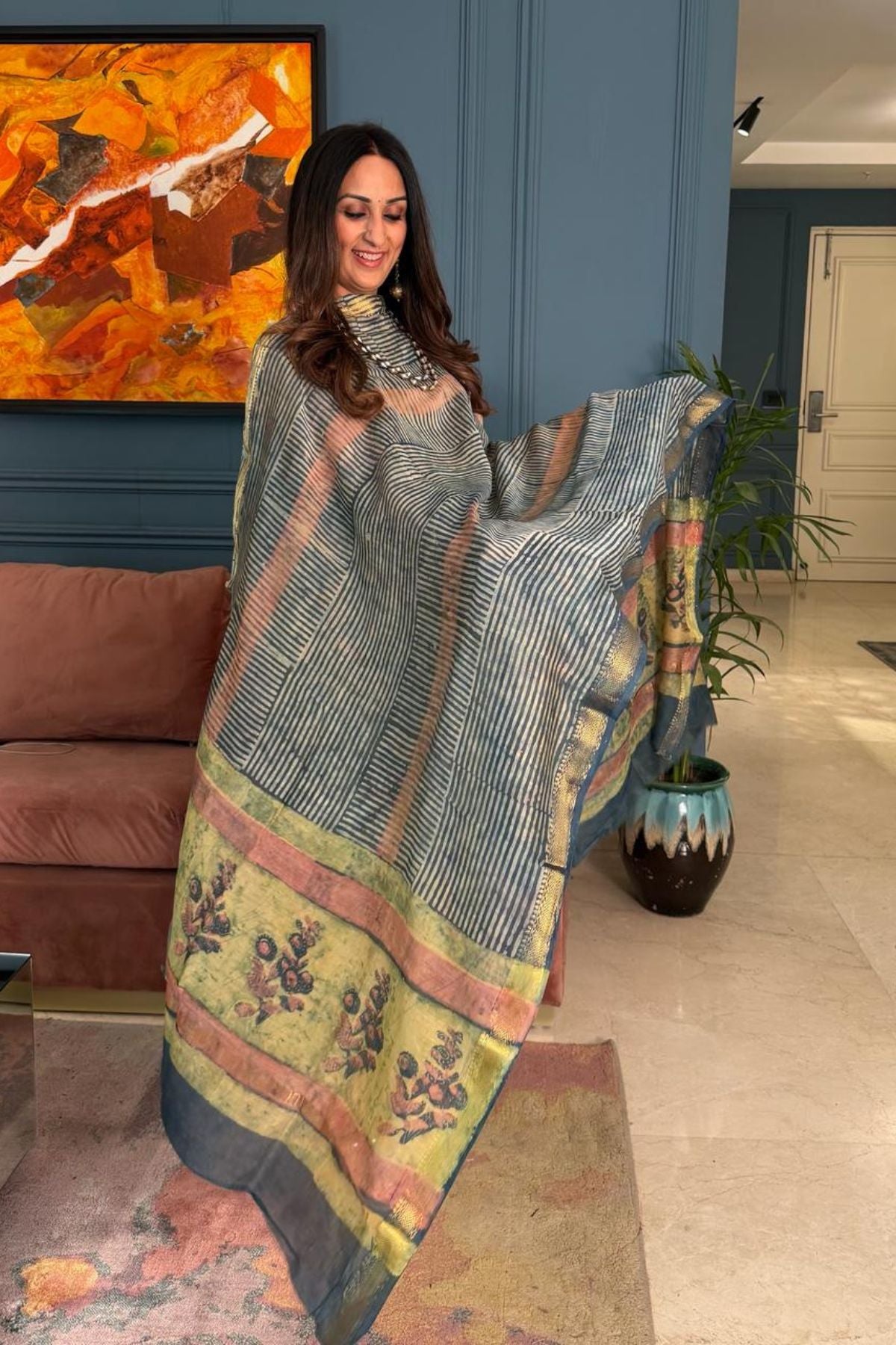 Handblocked with Pomegranate peel kurta dupatta sets in Maheshwari!!