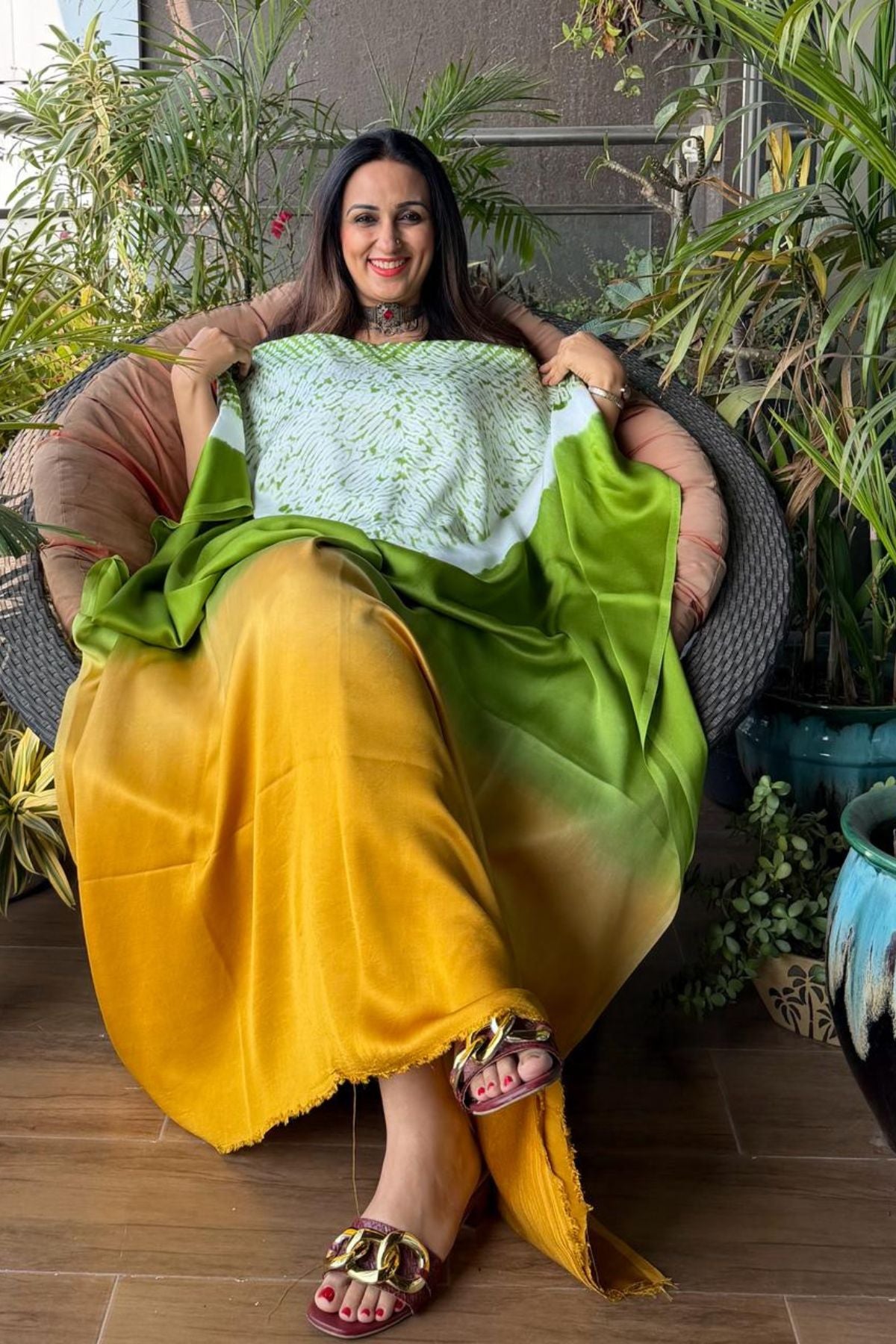 Handblocked Shibori shaded kurta on pure Modal