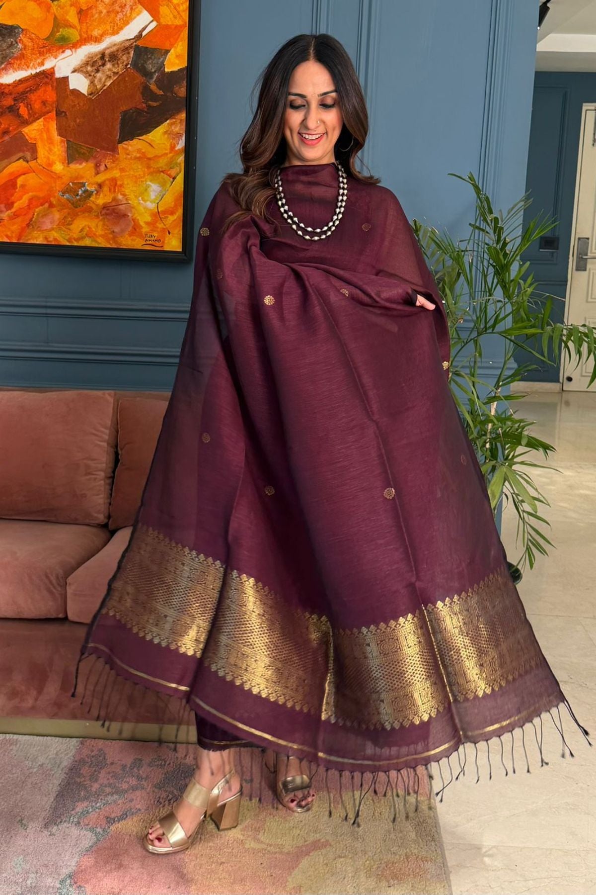 Jayshree cotton linen kurta dupatta set