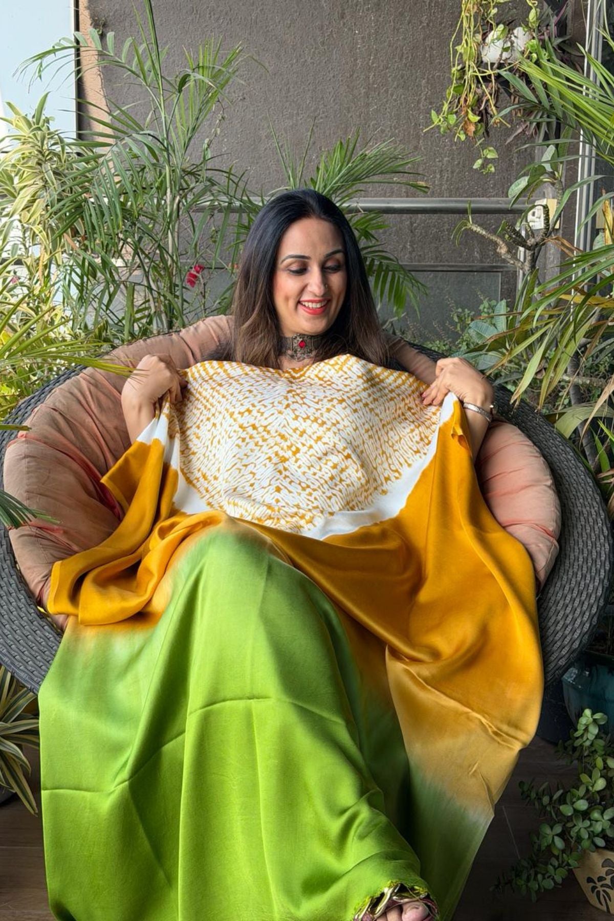 Handblocked Shibori shaded kurta on pure Modal