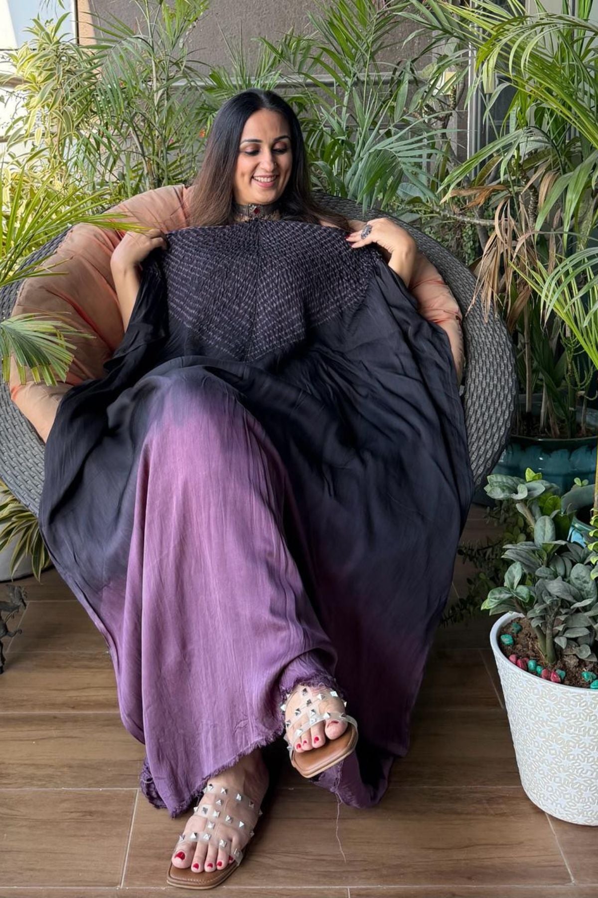 Handblocked Shibori shaded kurta on pure Modal