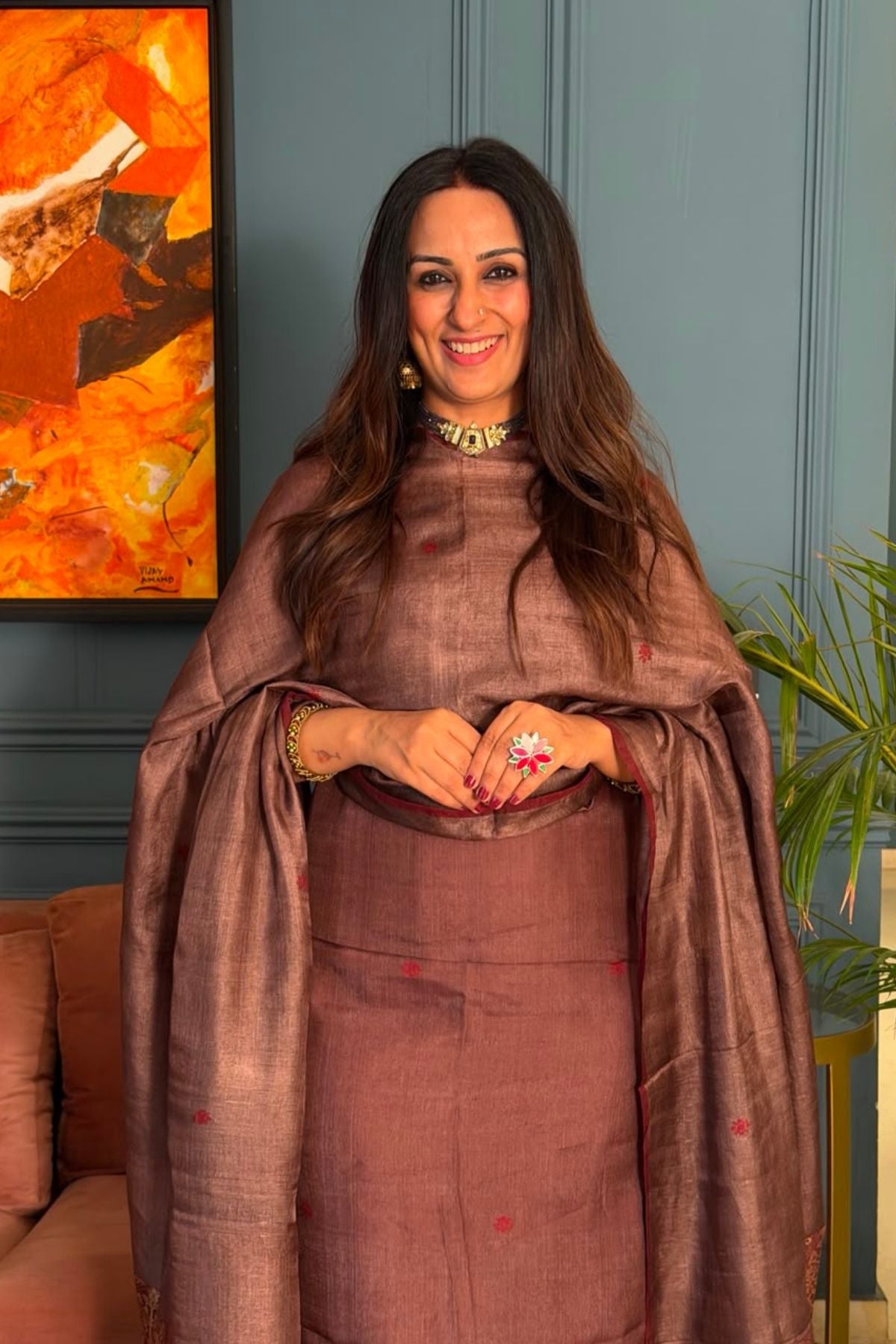 Tangail weave on Pure Tussar Silk -Kurta Dupatta set