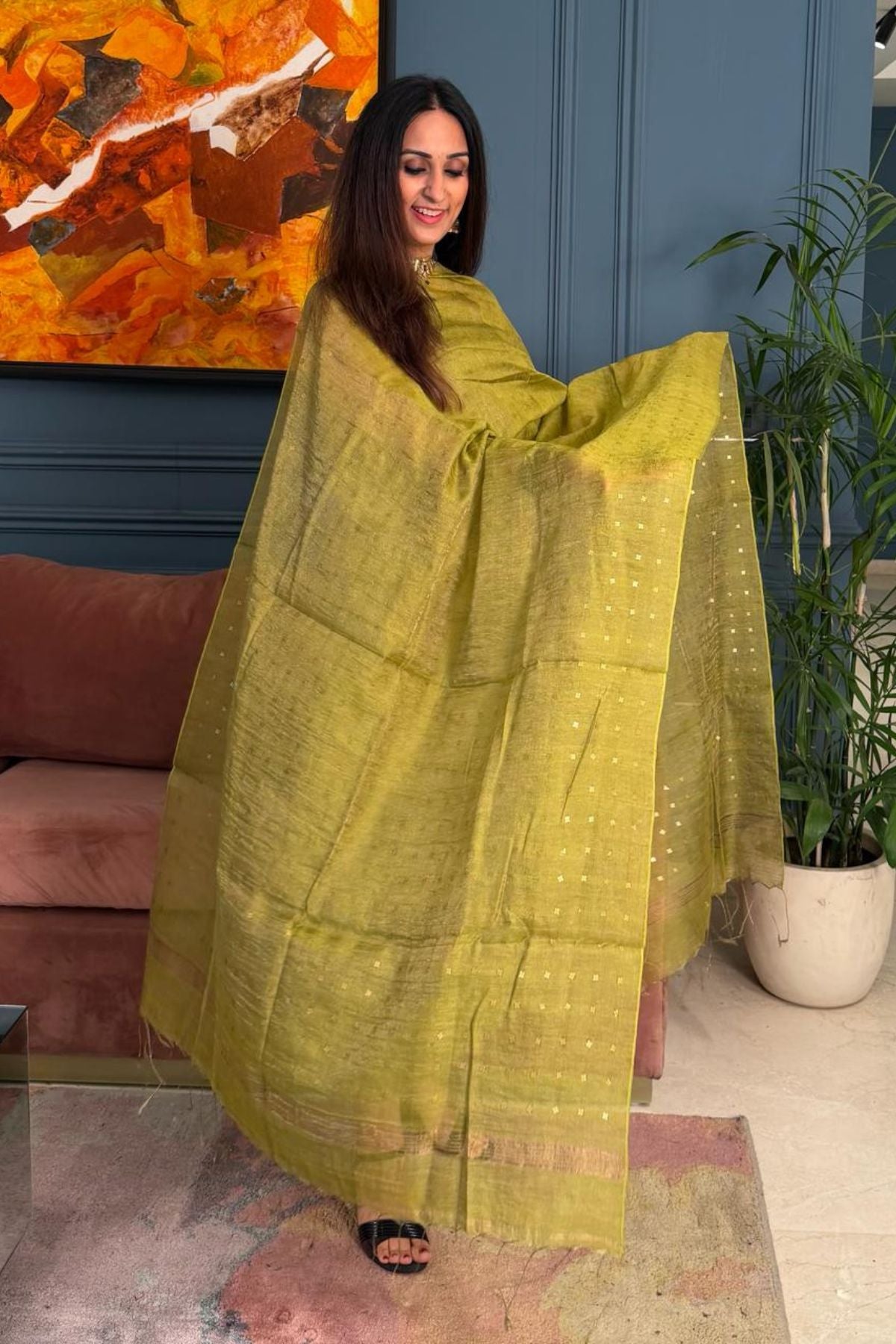 Handwoven pure tissue silk linen kurta dupatta sets !!