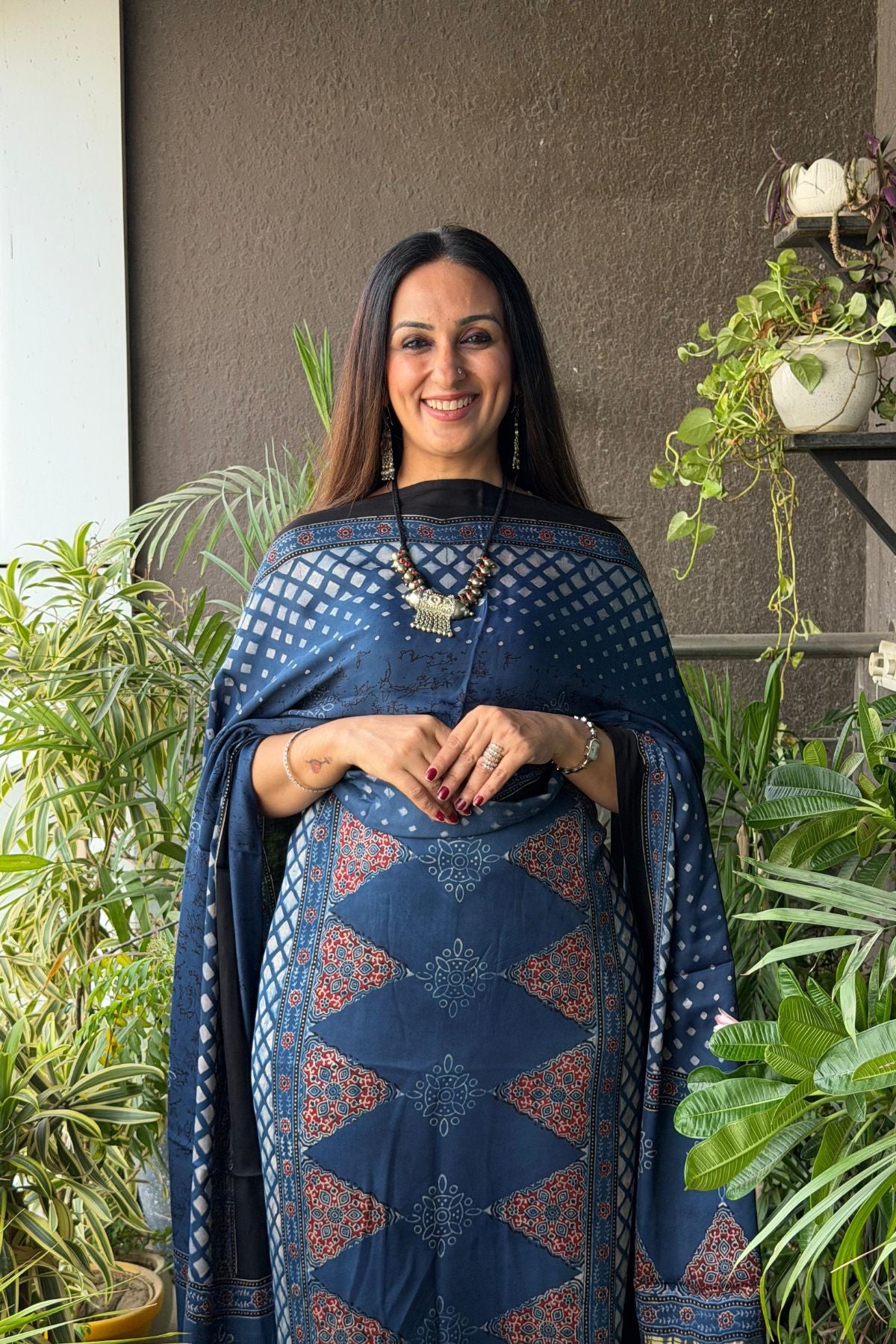 Handblocked Ajrakh full sets in modal with Lagdi patta on dupatta!!