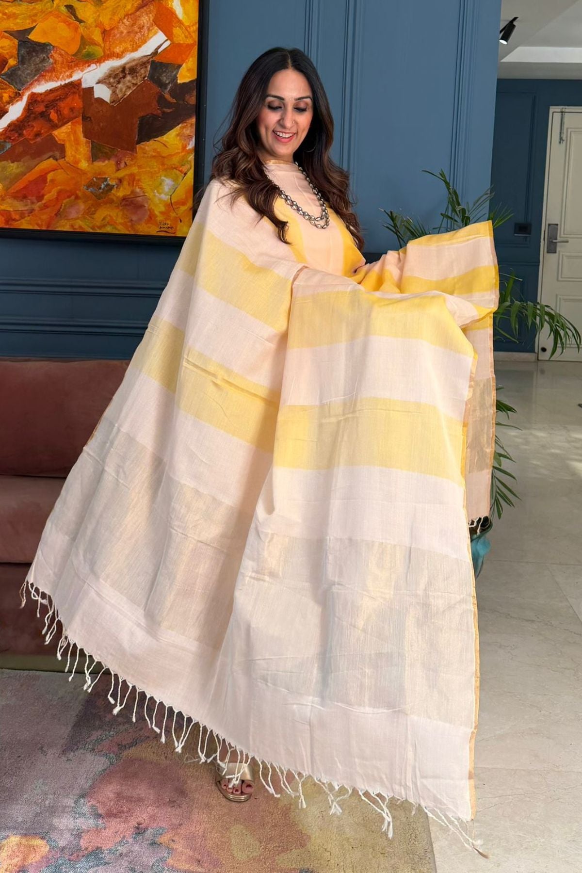 Maheshwari weave cotton silk kurta dupatta set