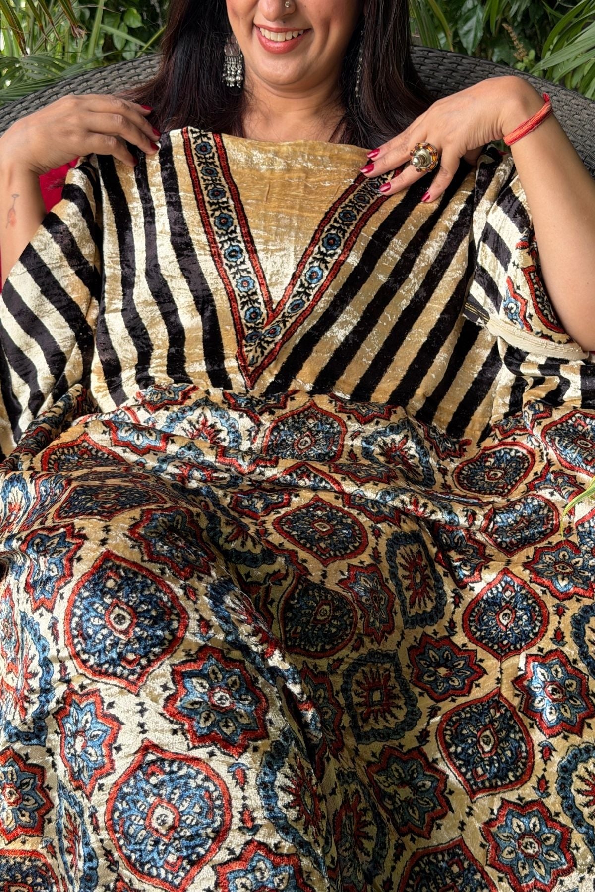Handblocked Ajrakh kurta fabric only!!