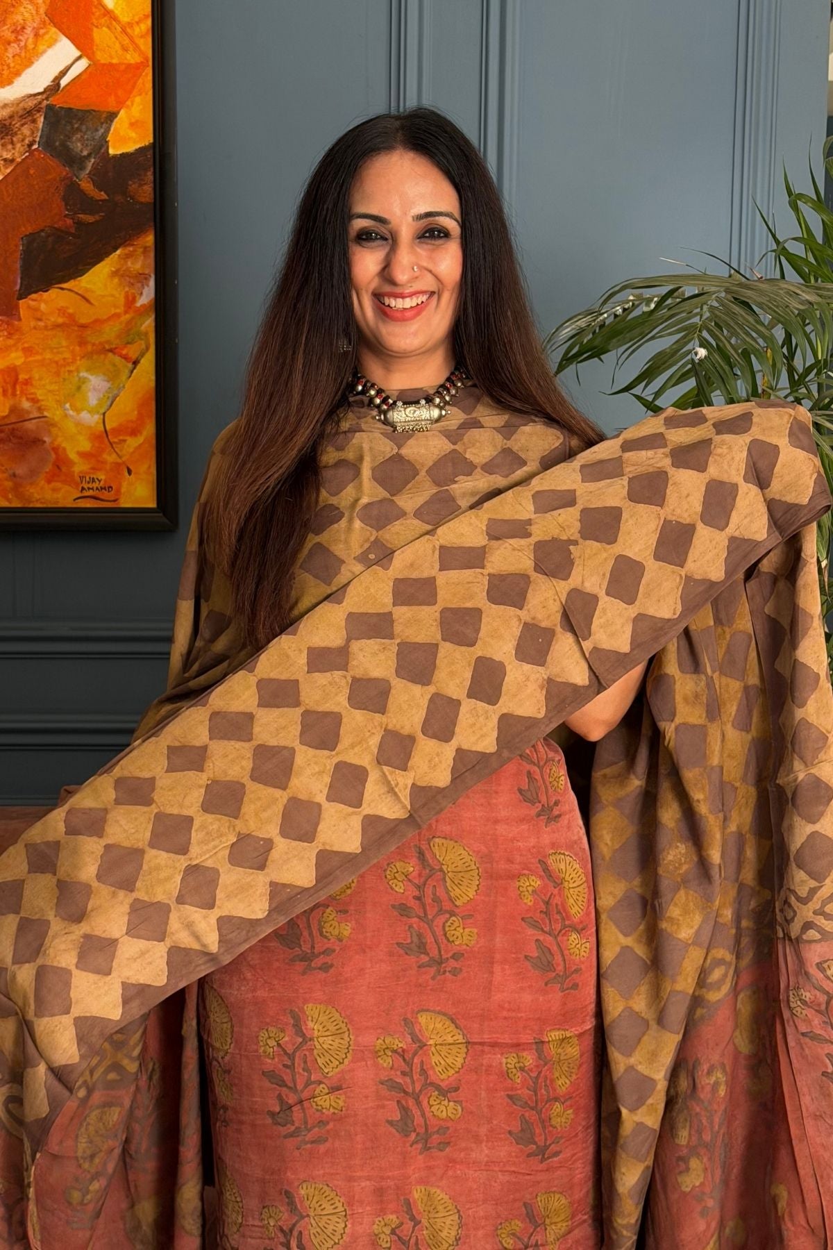 Pomegranate peel Handblock on Premium Modal fabric!!