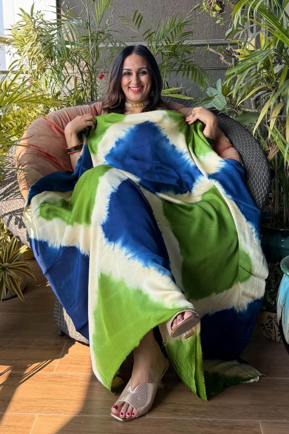 Hand Shibori kurta fabric on pure modal satin!!