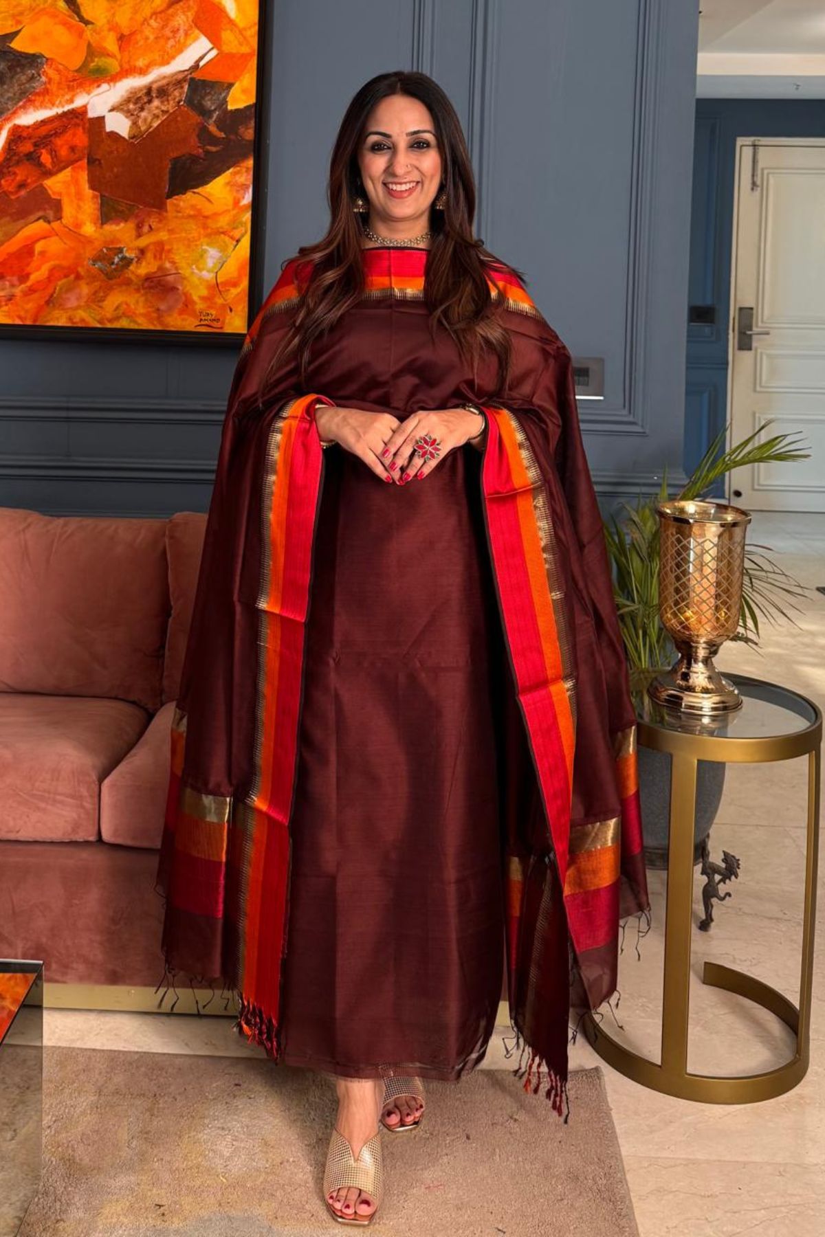 Maheshwari silk by cotton kurta dupatta set