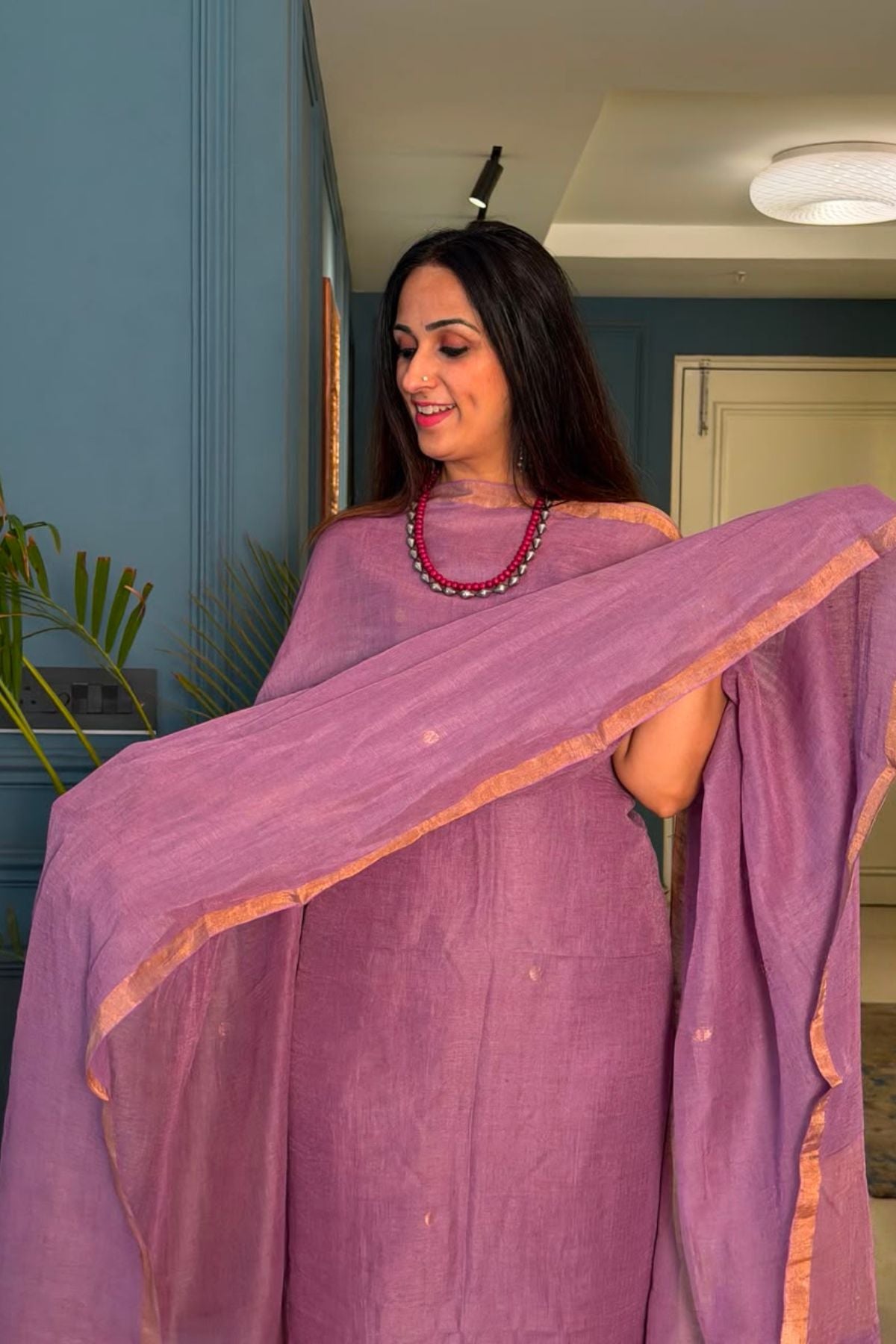 Jayshree tissue linen kurta dupatta set.