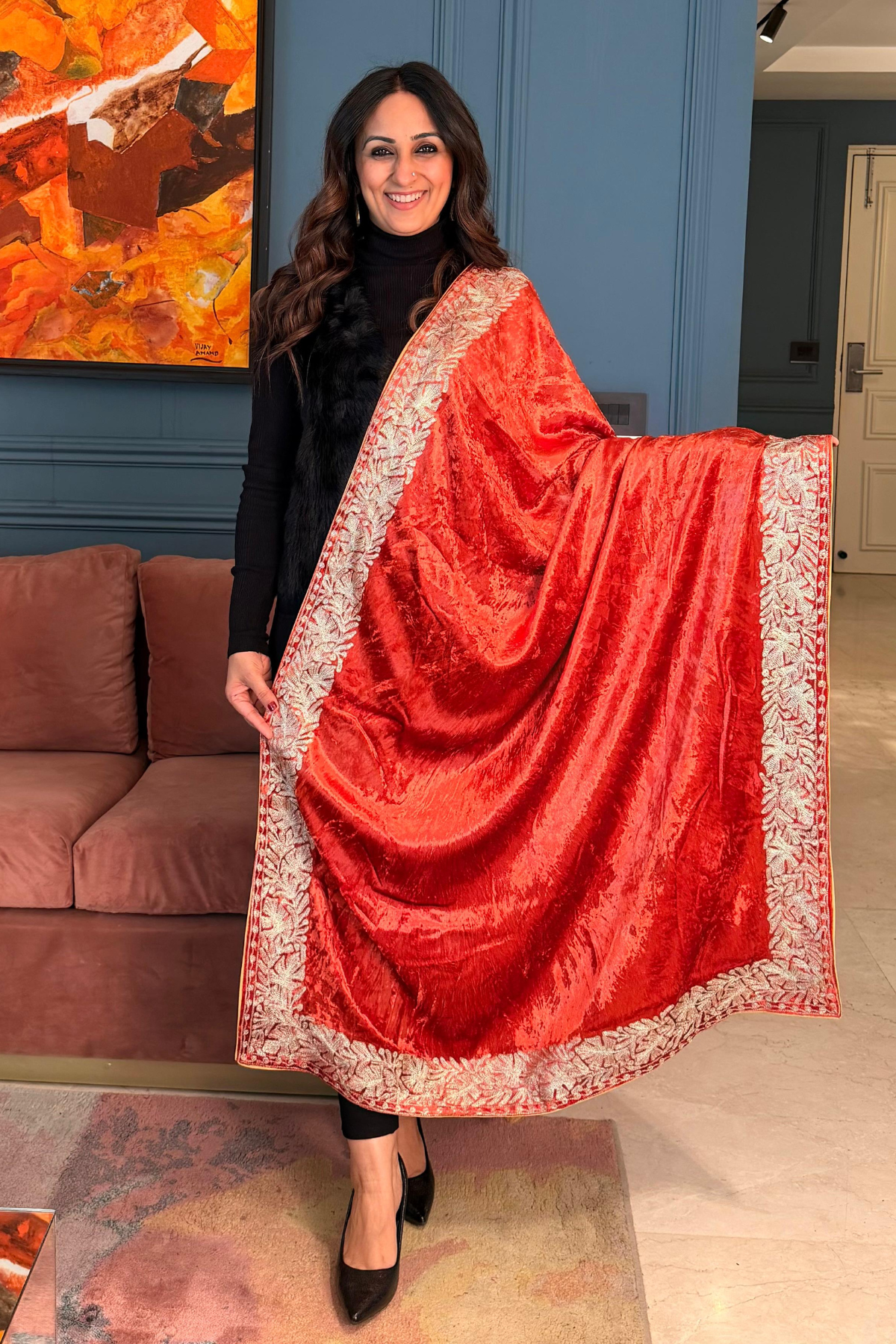 Kashmiri Aari work velvet shawls