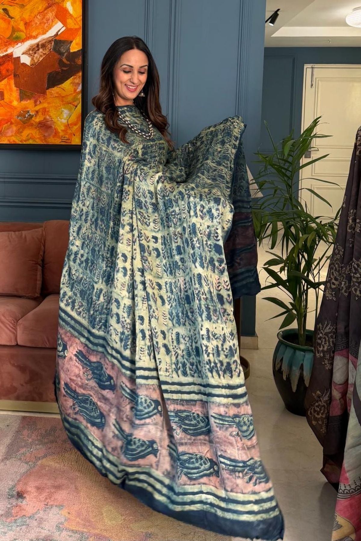 Pomegranate peel Handblock on Premium Modal fabric!!