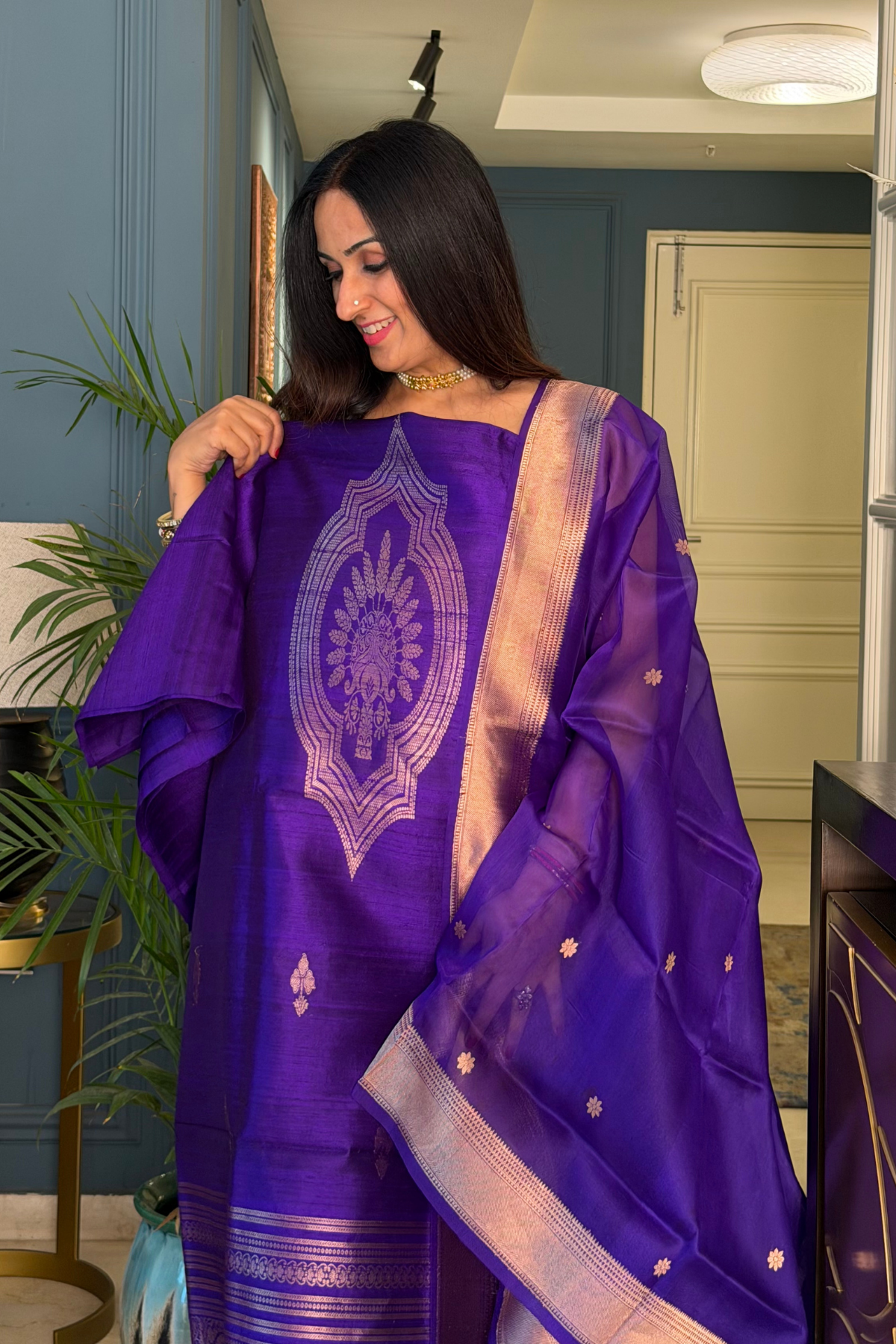 Handwoven Pure Raw silk suit sets with pure organza silk dupatta!!