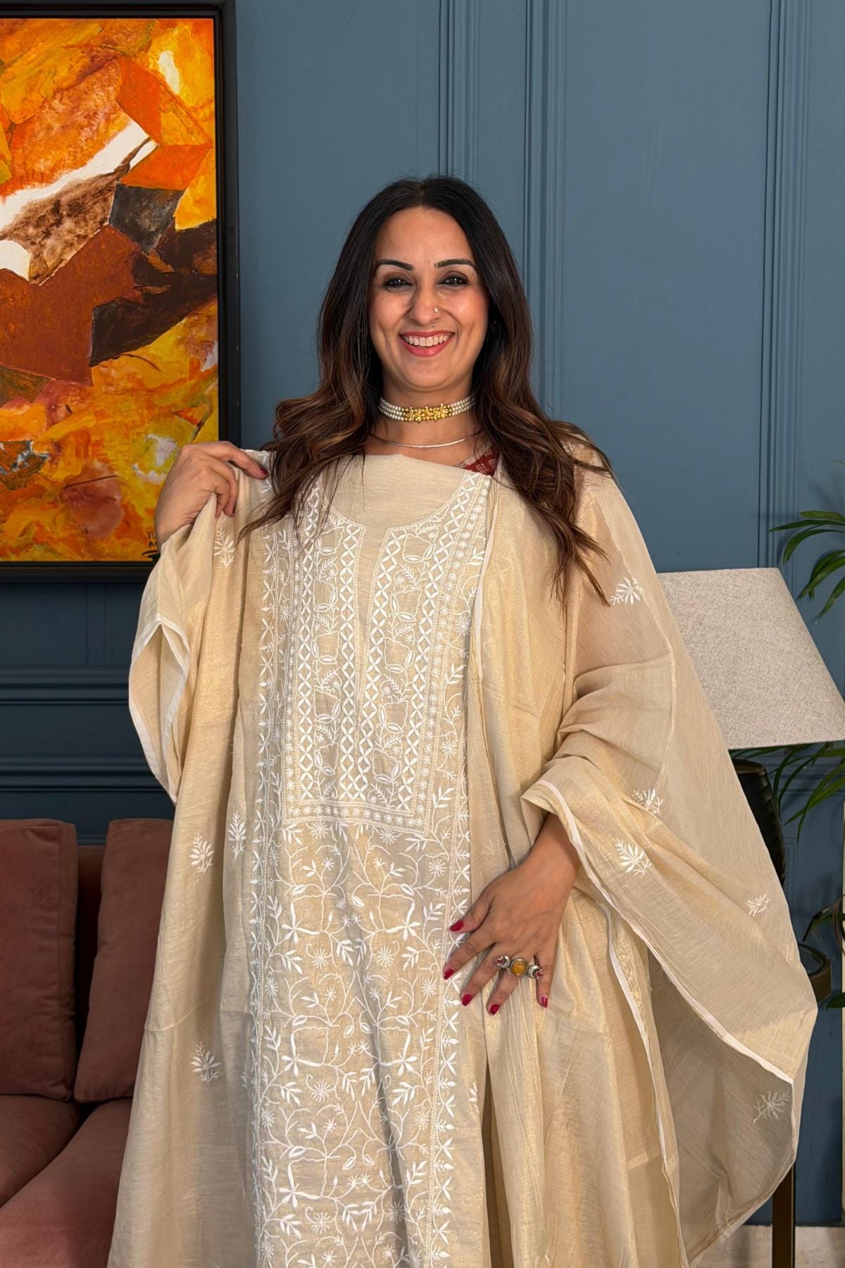Chikankari suit sets on tissue Chanderi!!