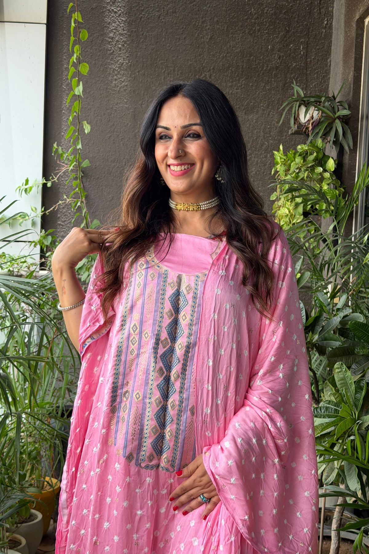 Bandhani with zari work kurta dupatta set on pure modal!!