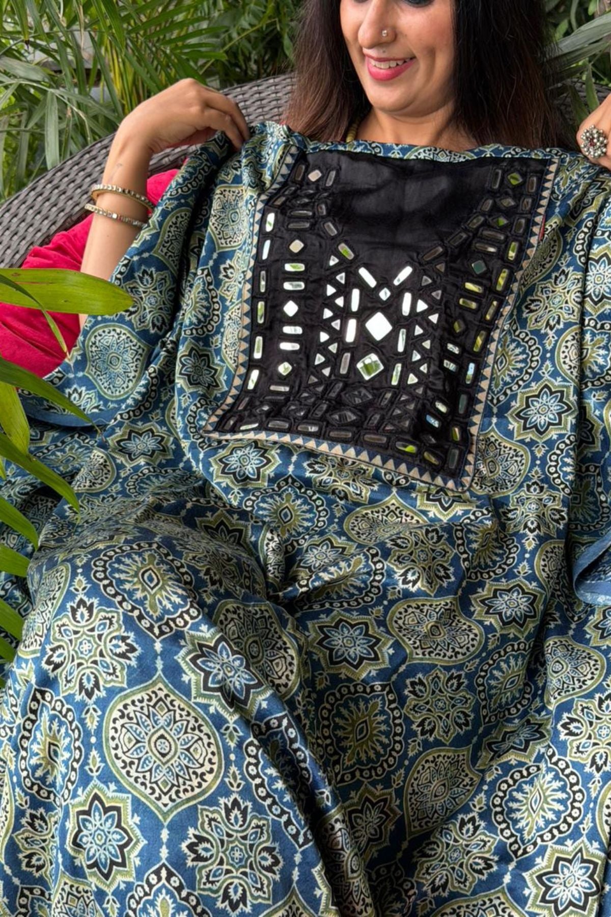Handcrafted kurta with Kutch mirror work on pure Mashru!!