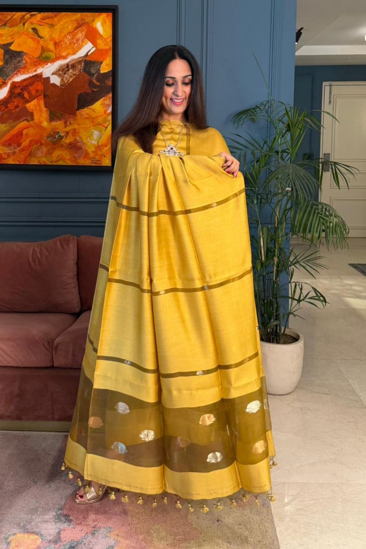 Pure Muslin Bangalore Silk kurta dupatta set with Jamdani work!!