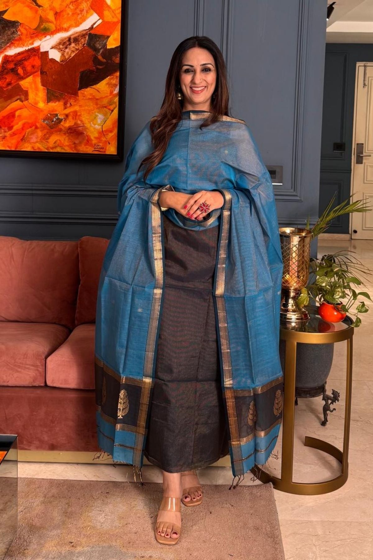 Handloom tissue Maheshwari silk kurta dupatta set