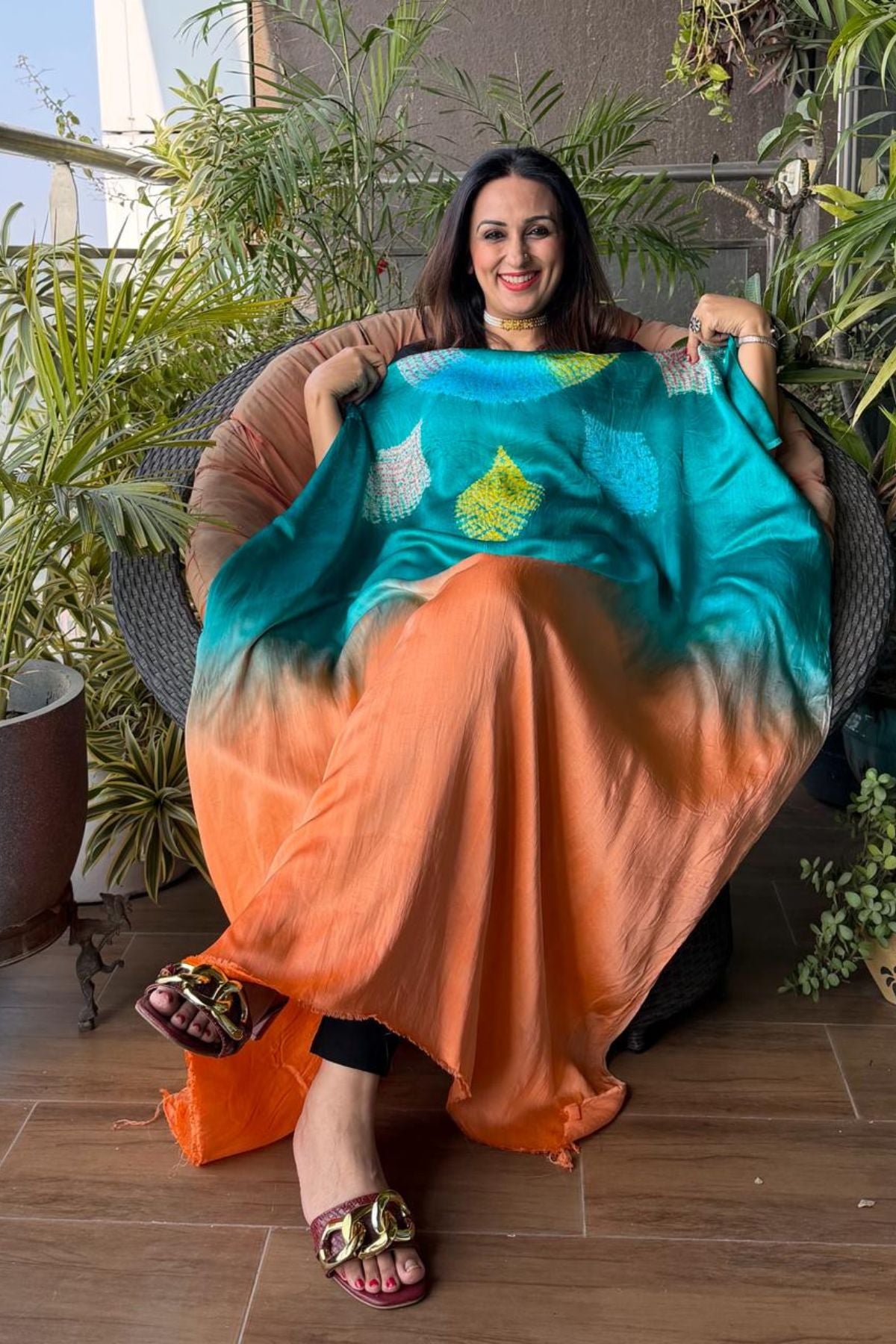 Handblocked Shibori shaded kurta on pure Modal