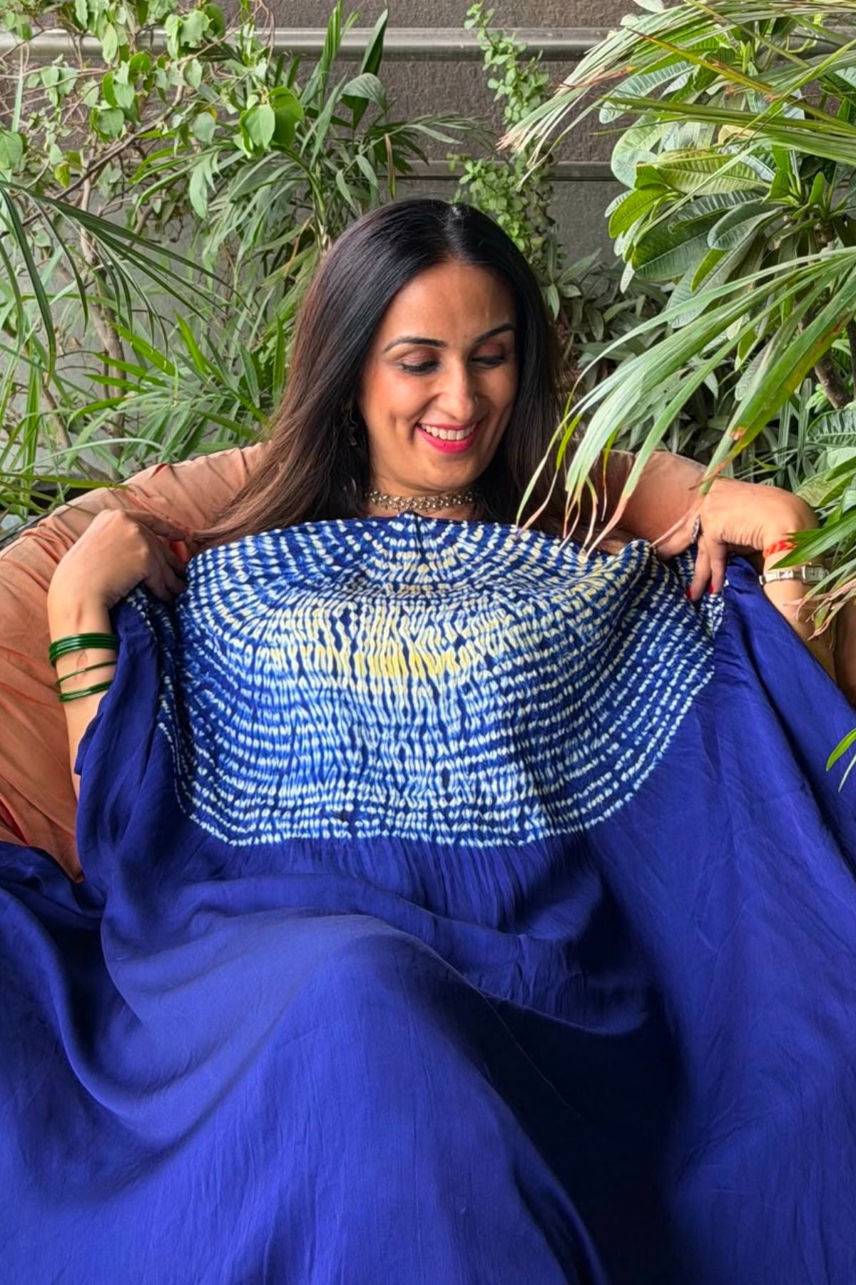 Stunning hand Shibori work on pure modal satin!!