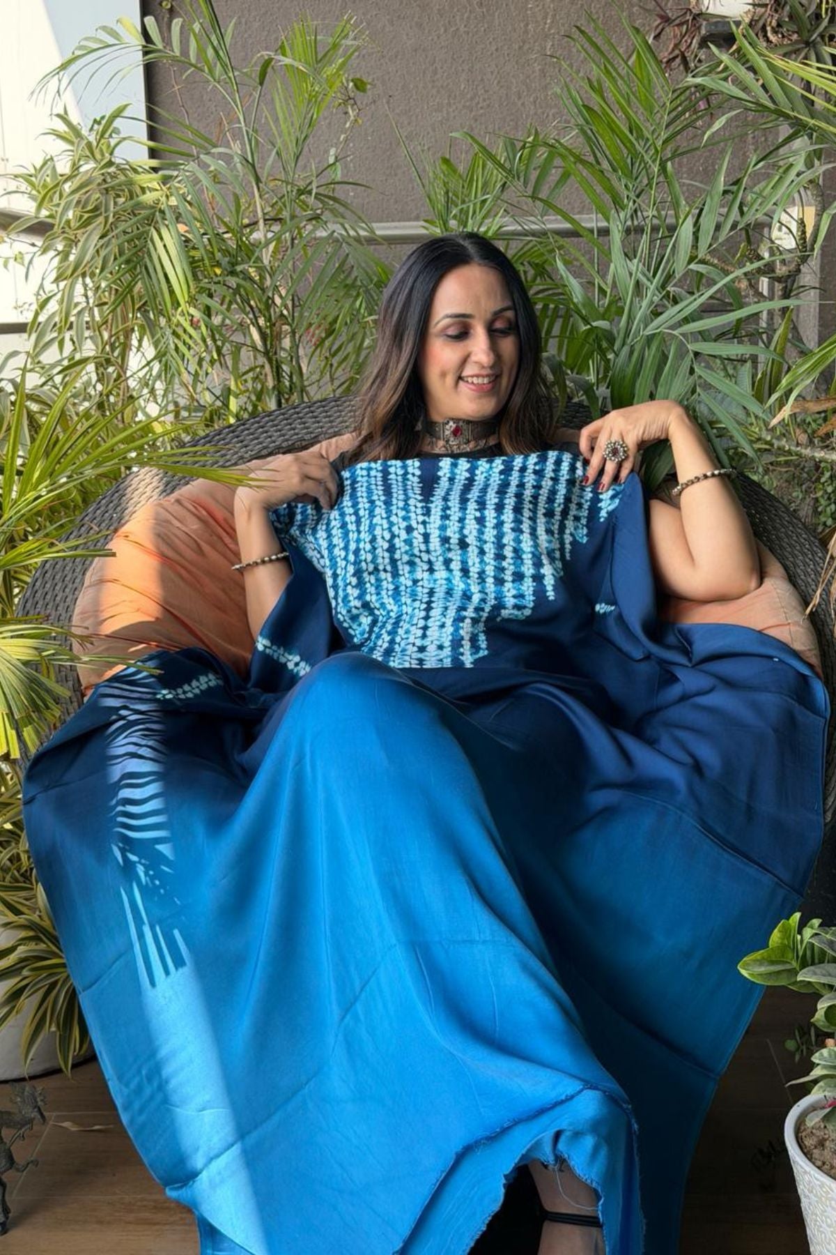 Handblocked Shibori shaded kurta on pure Modal