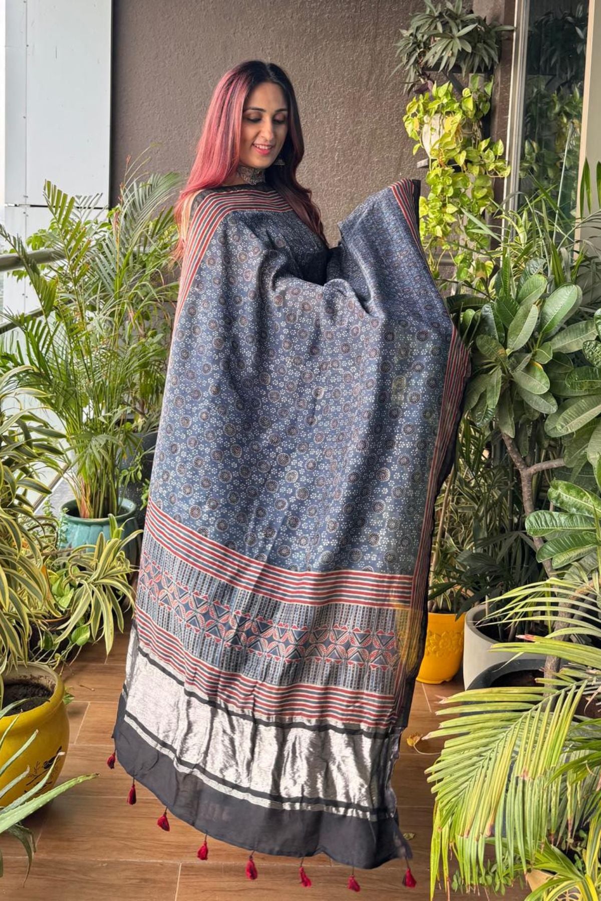 Ajrakh Pure Chanderi Silk Kurta Dupatta Sets with Lagdi patta