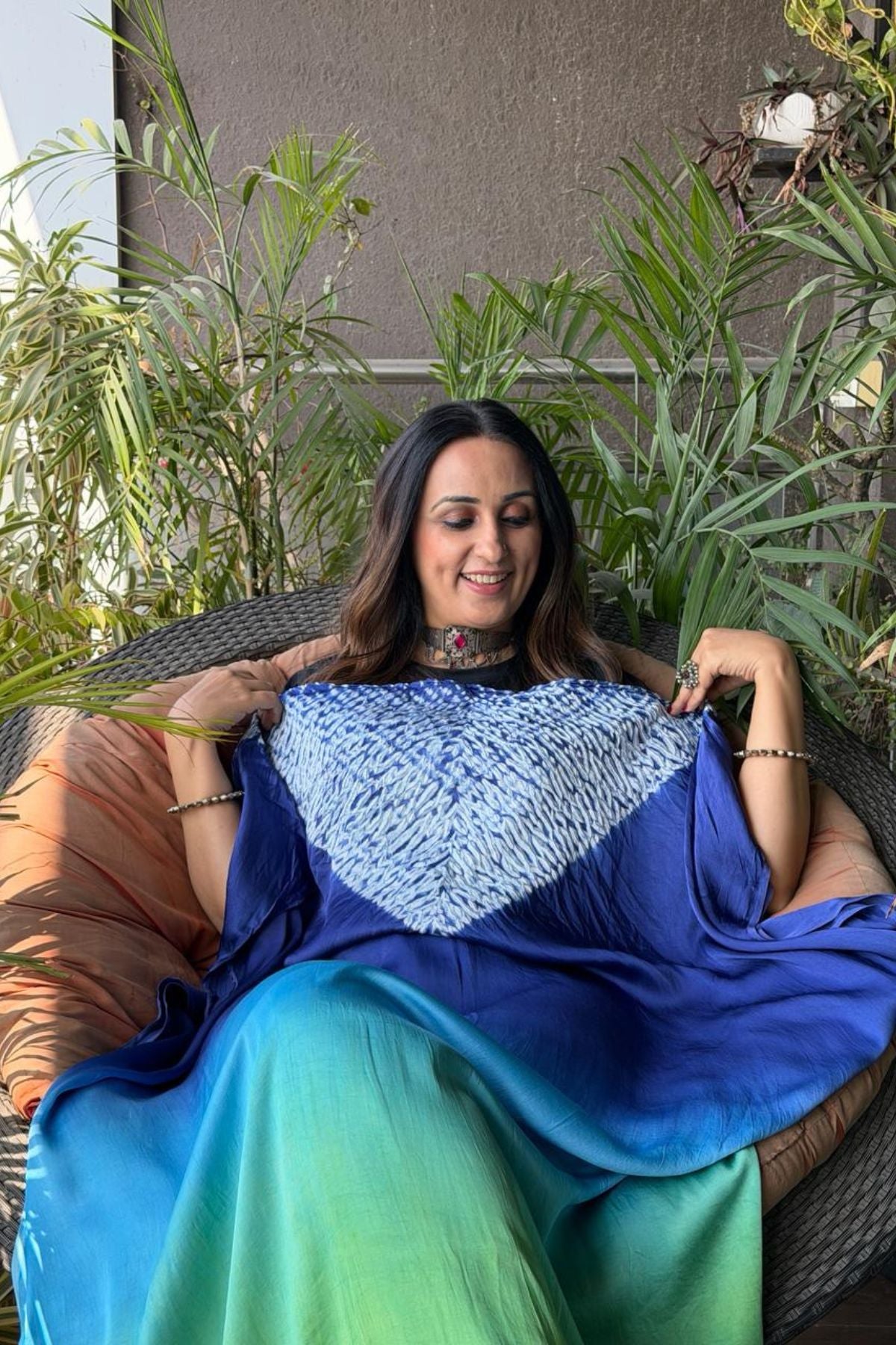 Handblocked Shibori shaded kurta on pure Modal