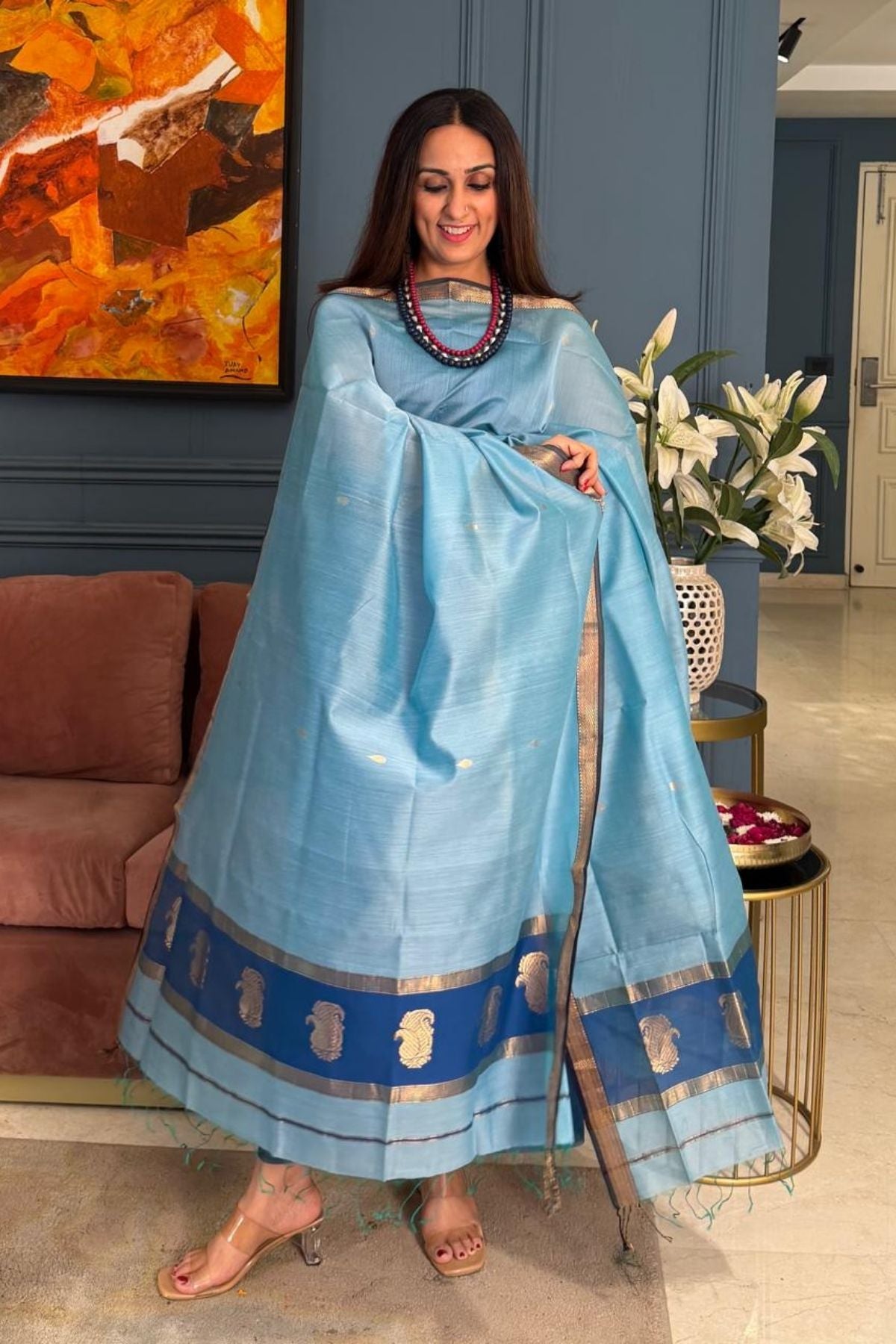 Maheshwari handloom silk by cotton kurta dupatta set