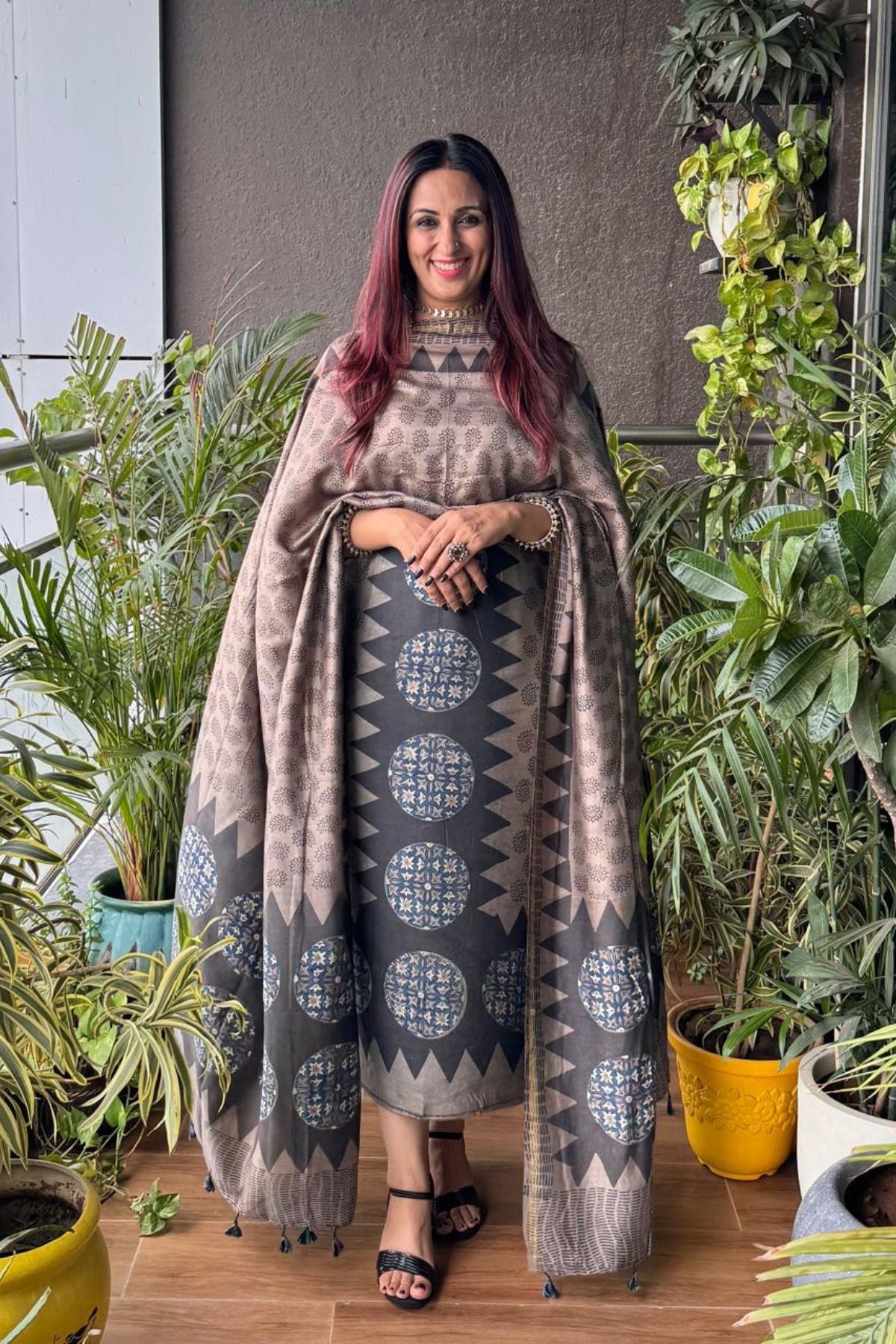 Ajrakh Pure Chanderi Silk kurta dupatta Set