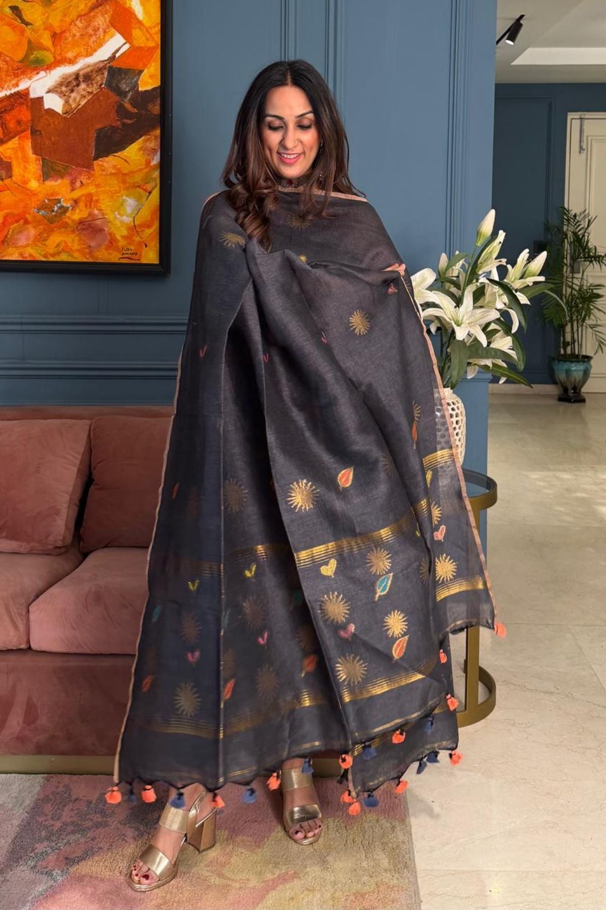 Jayshree cotton linen kurta dupatta set