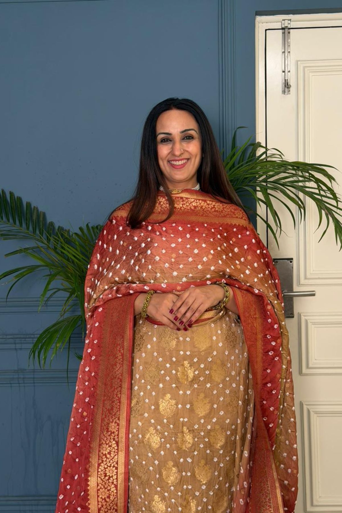 Pure modal kurta dupatta set with hand done bandhani!!