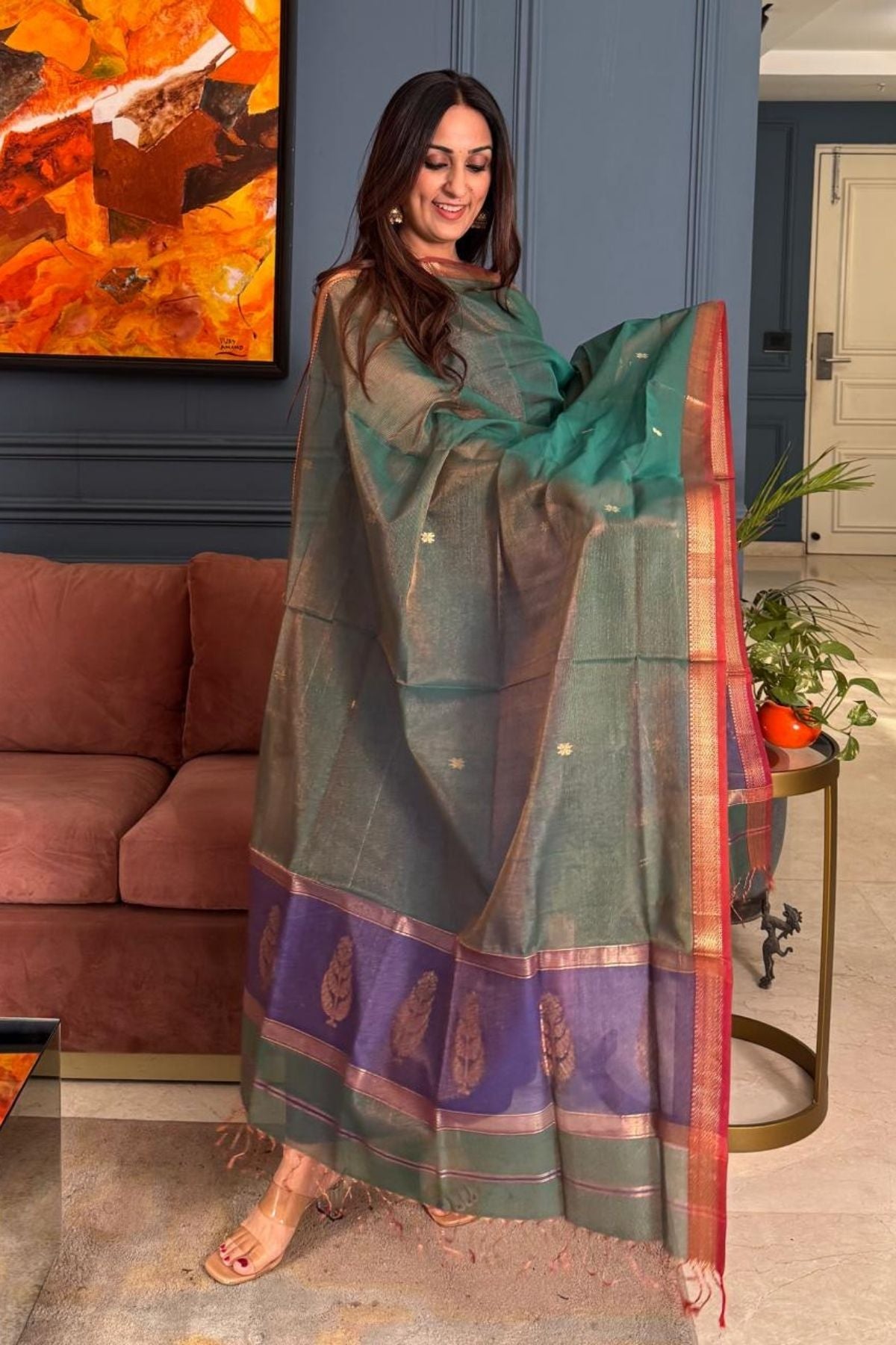 Handloom tissue Maheshwari silk kurta dupatta set