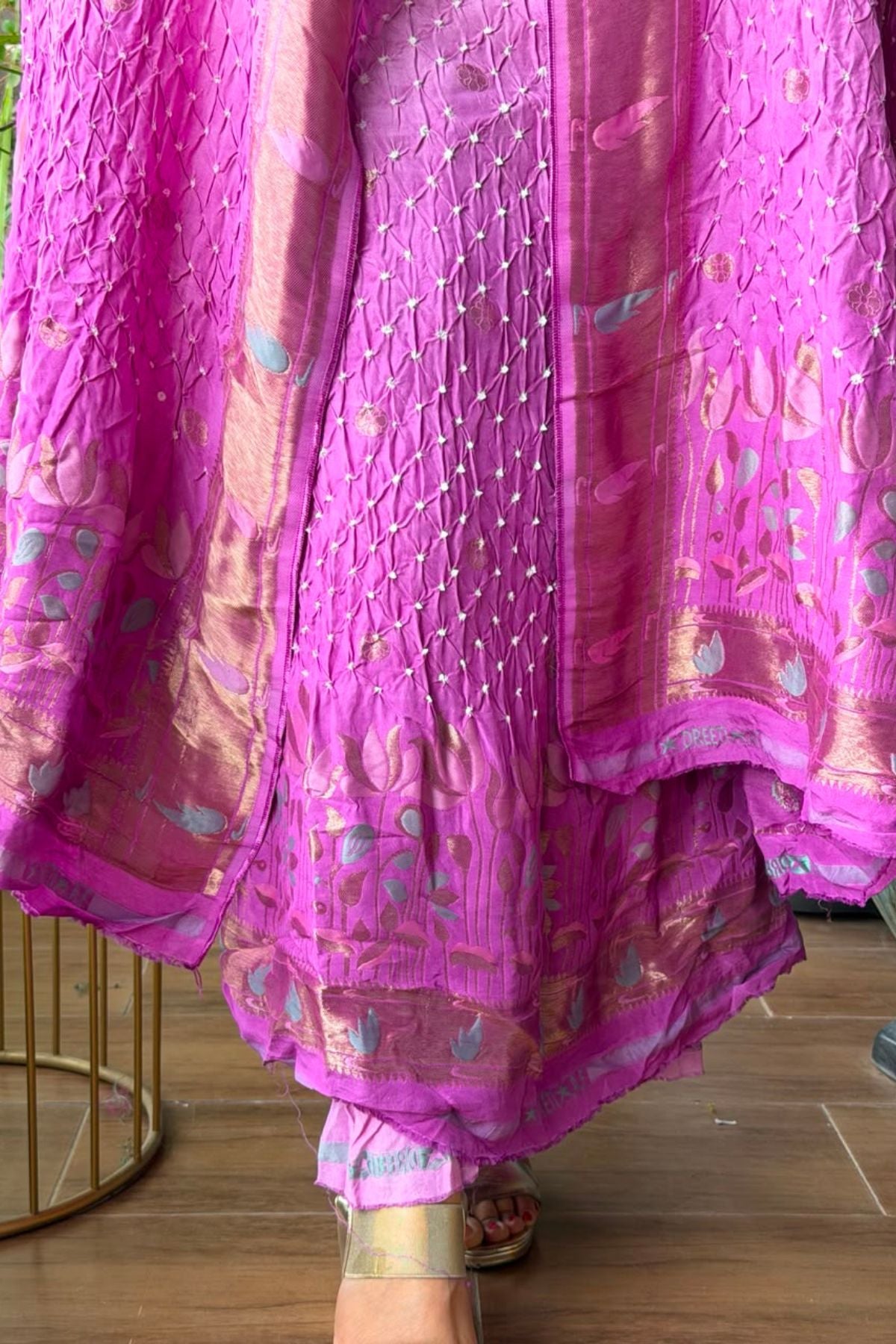 Pure gaji silk full set with hand done bandhani and zari weaving!!
