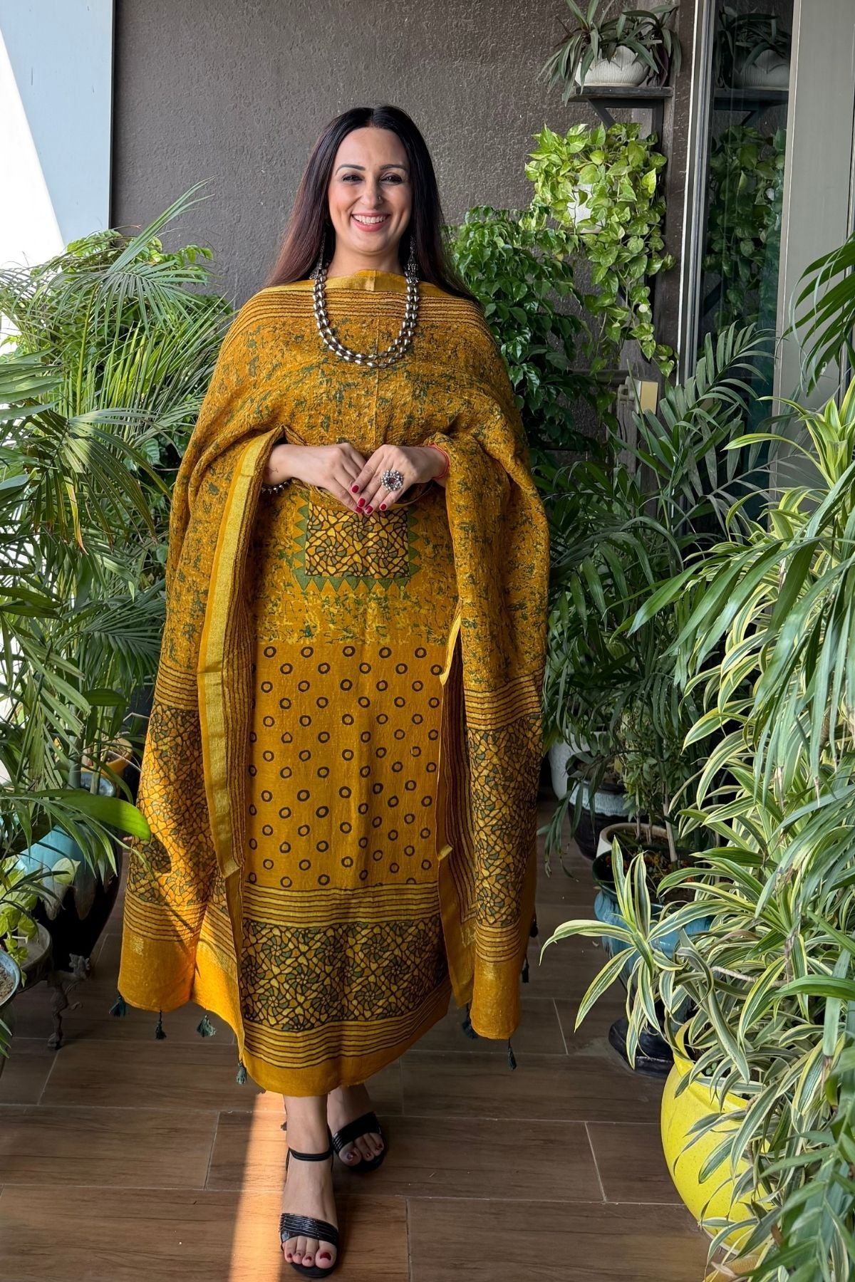 Ajrakh On Pure Linen Silk