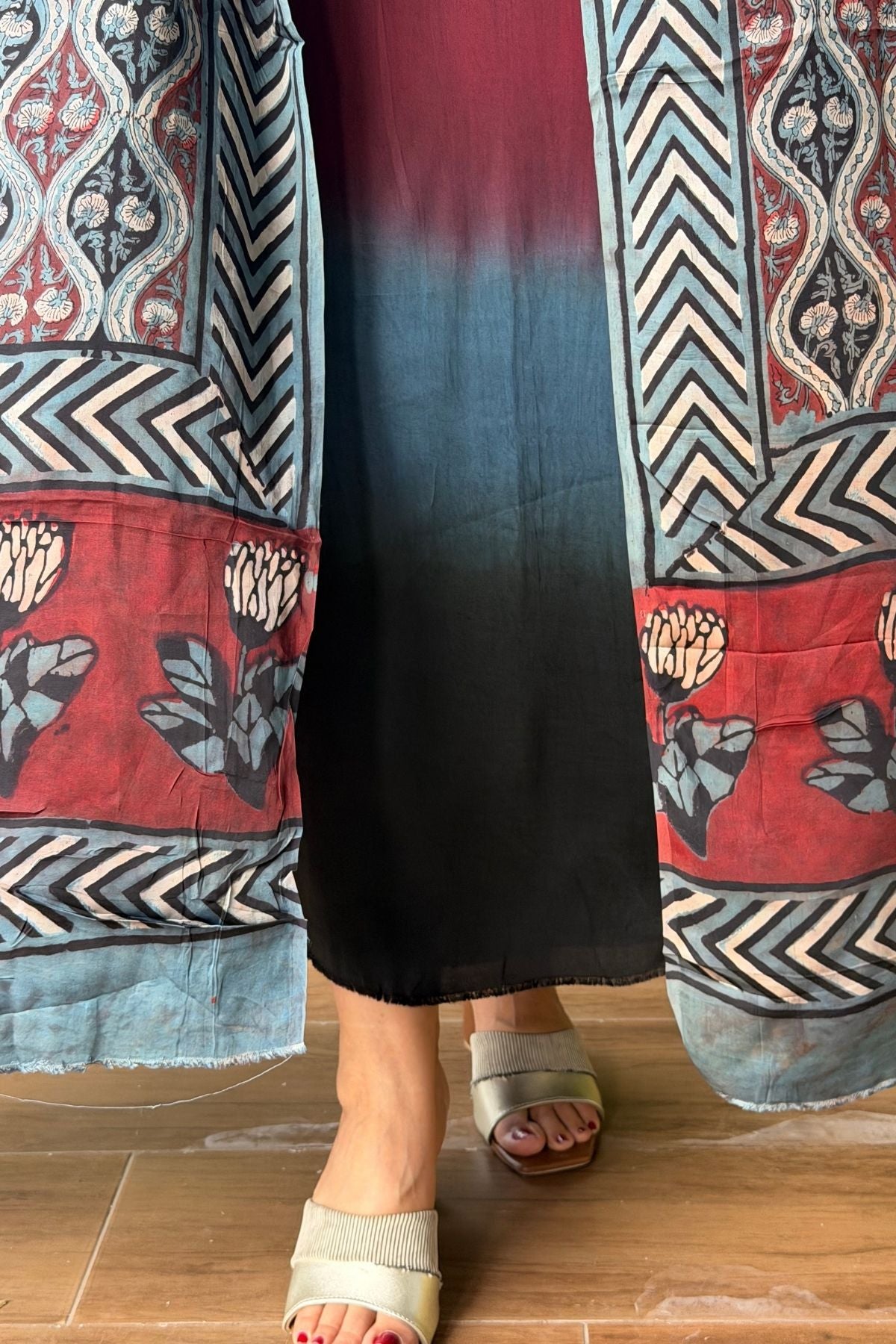 Ombré dyed modal kurta fabric with vegetable Handblock dyed dupatta!!