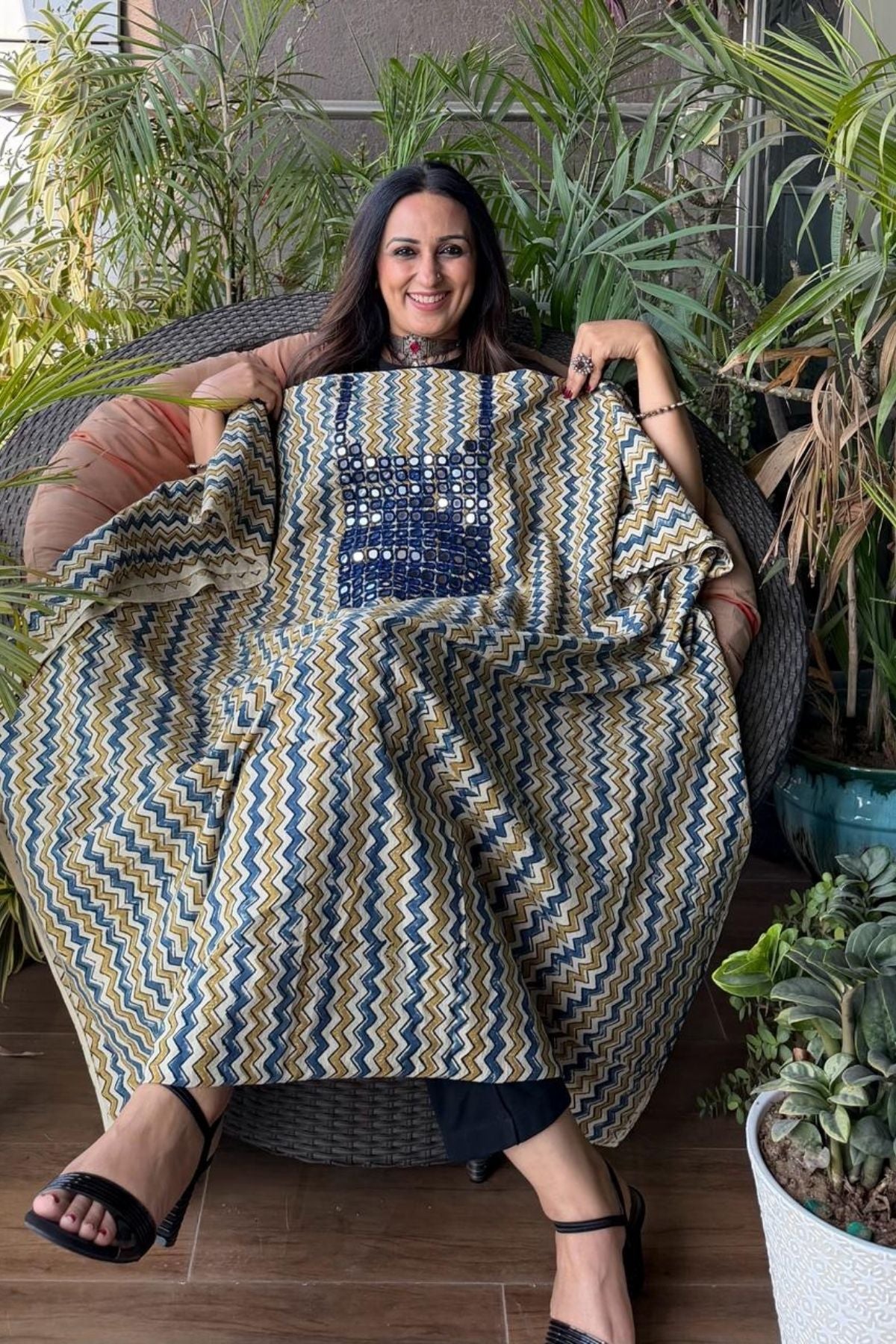 Pure Cotton Kutch mirror hand work kurta fabrics!!