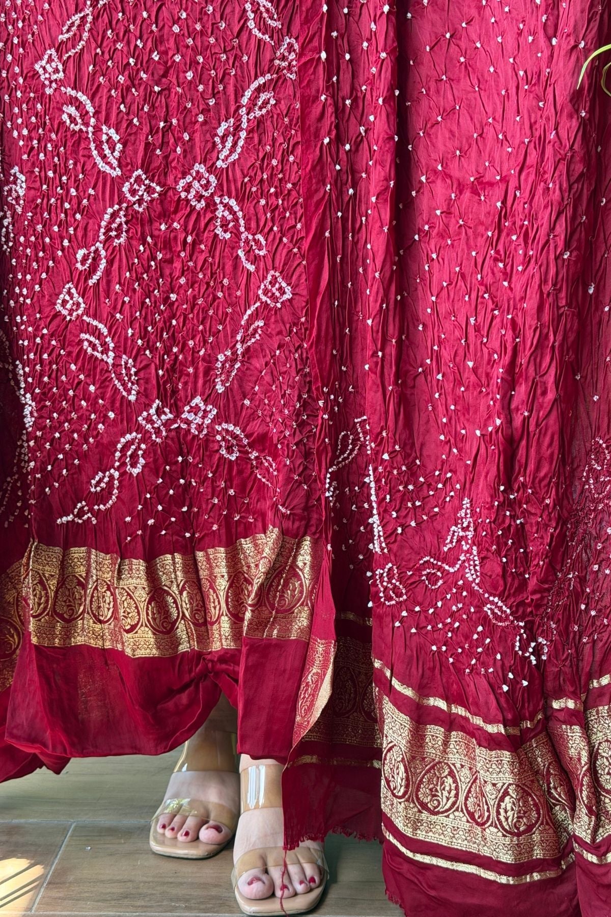 Pure modal silk full set with hand done bandhani and zari weaving!!
