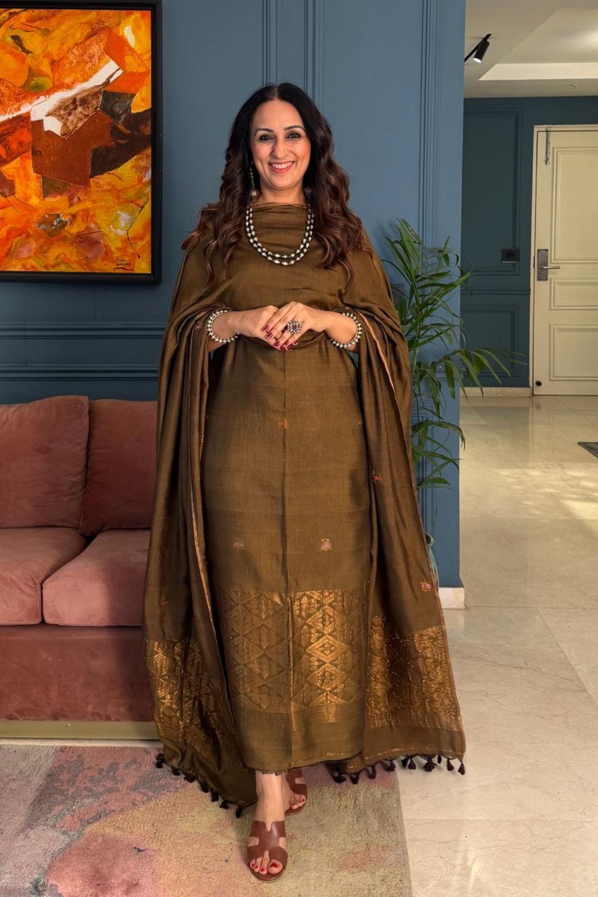 Premium Bangalore cotton with Banarasi weave kurta dupatta sets