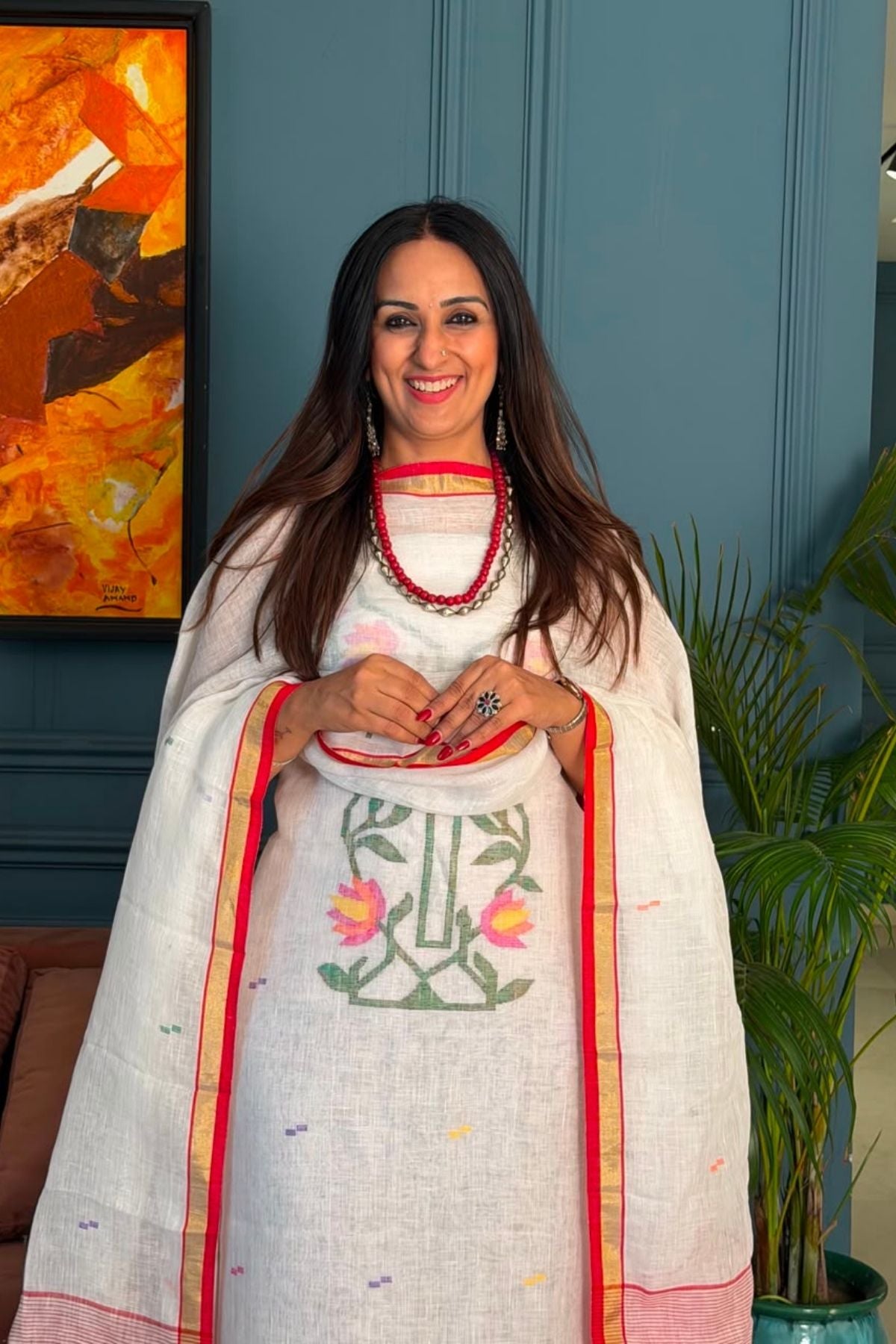 Jamdani weave kurta dupatta set on 100 count linen by linen!!