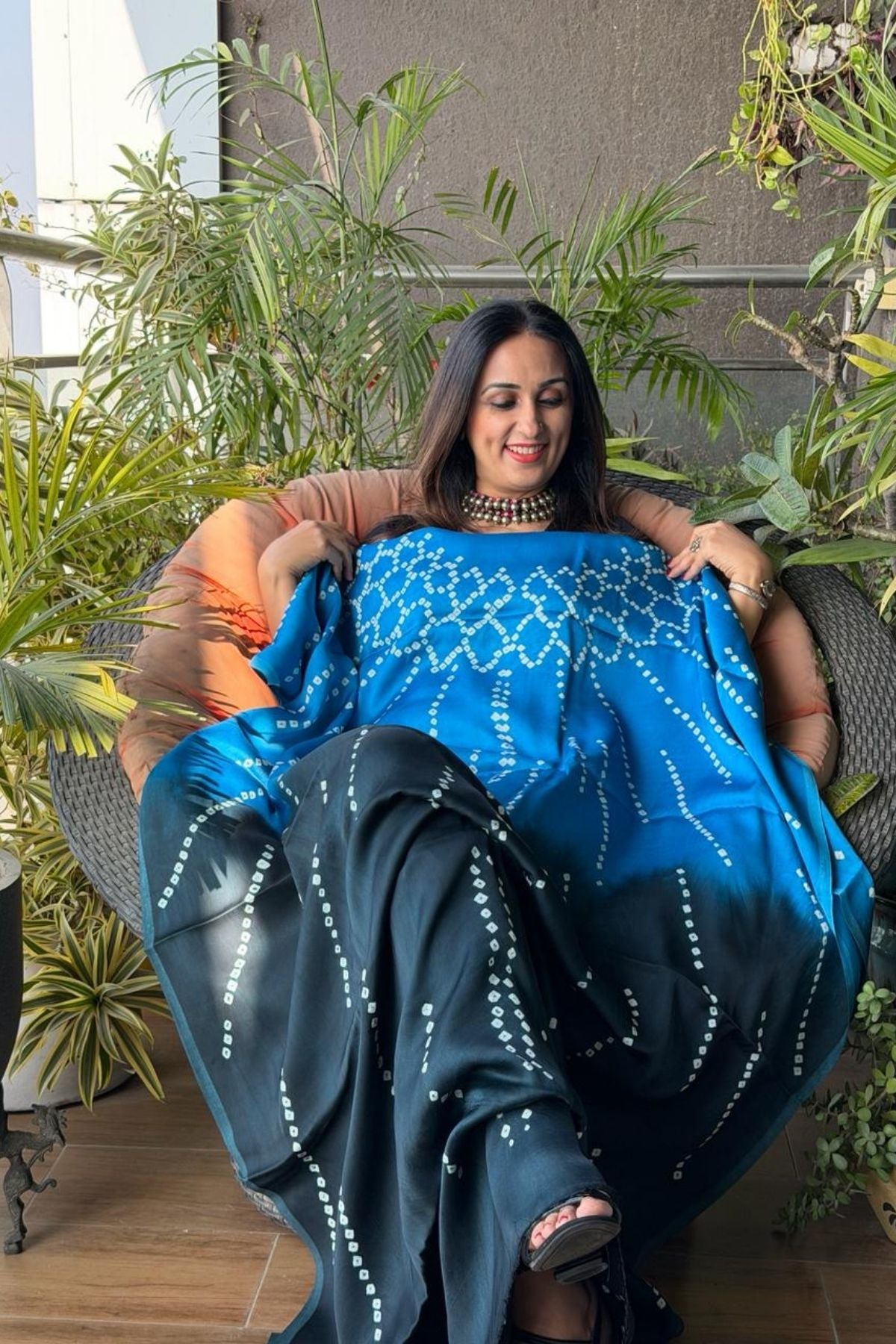 Shaded Bandhani kurta fabric in pure modal satin