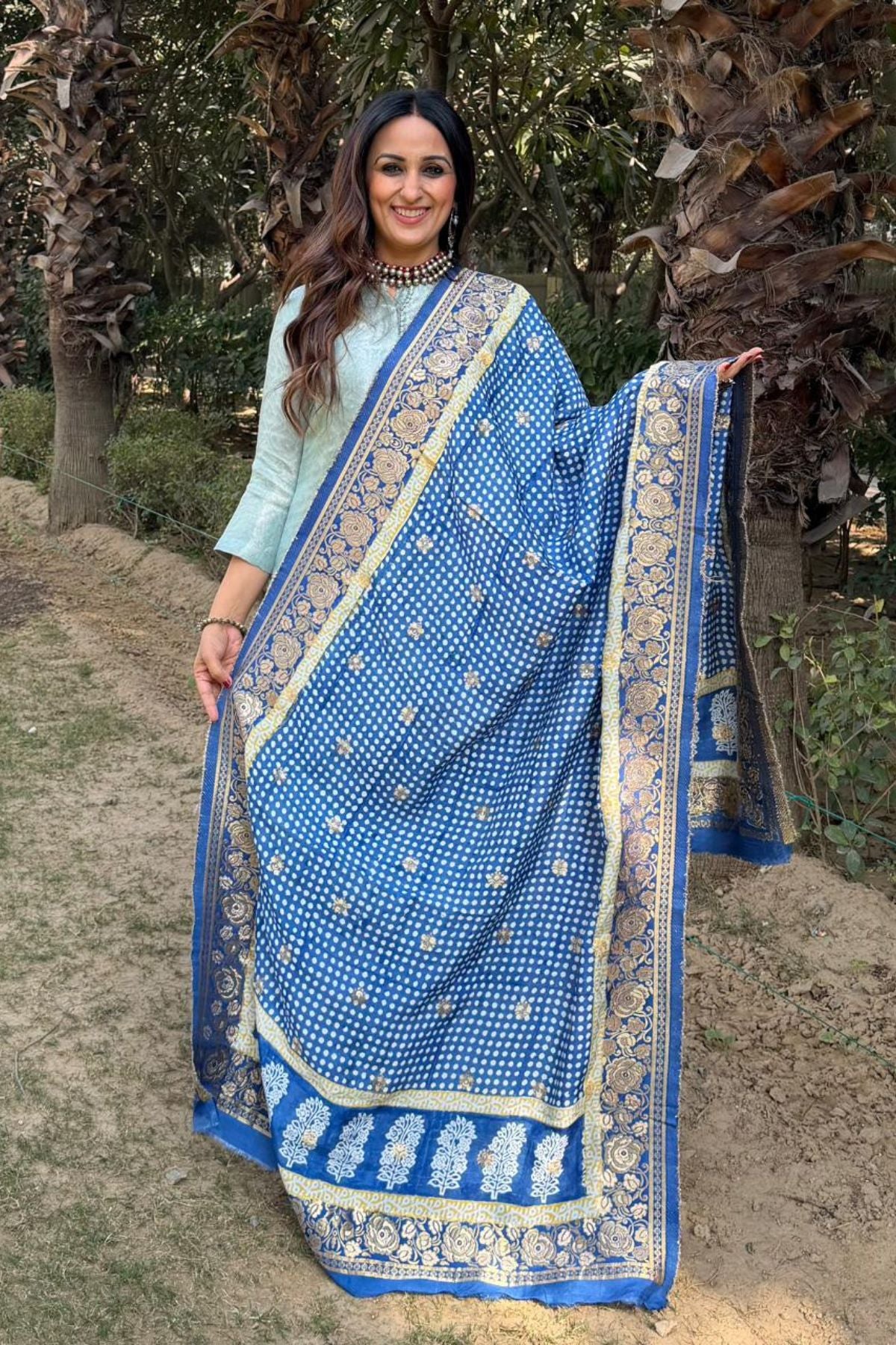 Banarasi dola silk dupatta with Bagh hand block