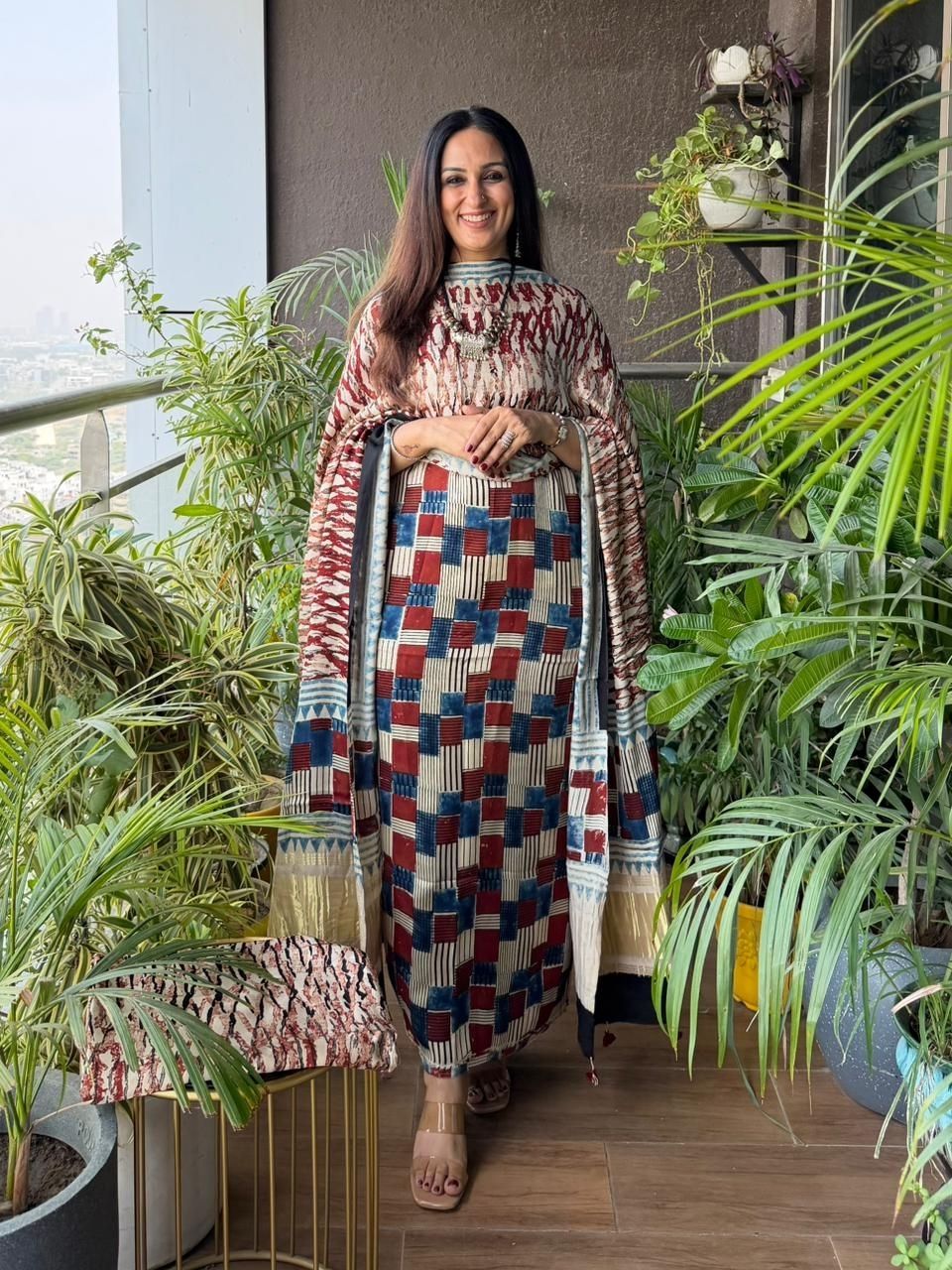 Handblocked Ajrakh full sets in modal with Lagdi patta on dupatta!!