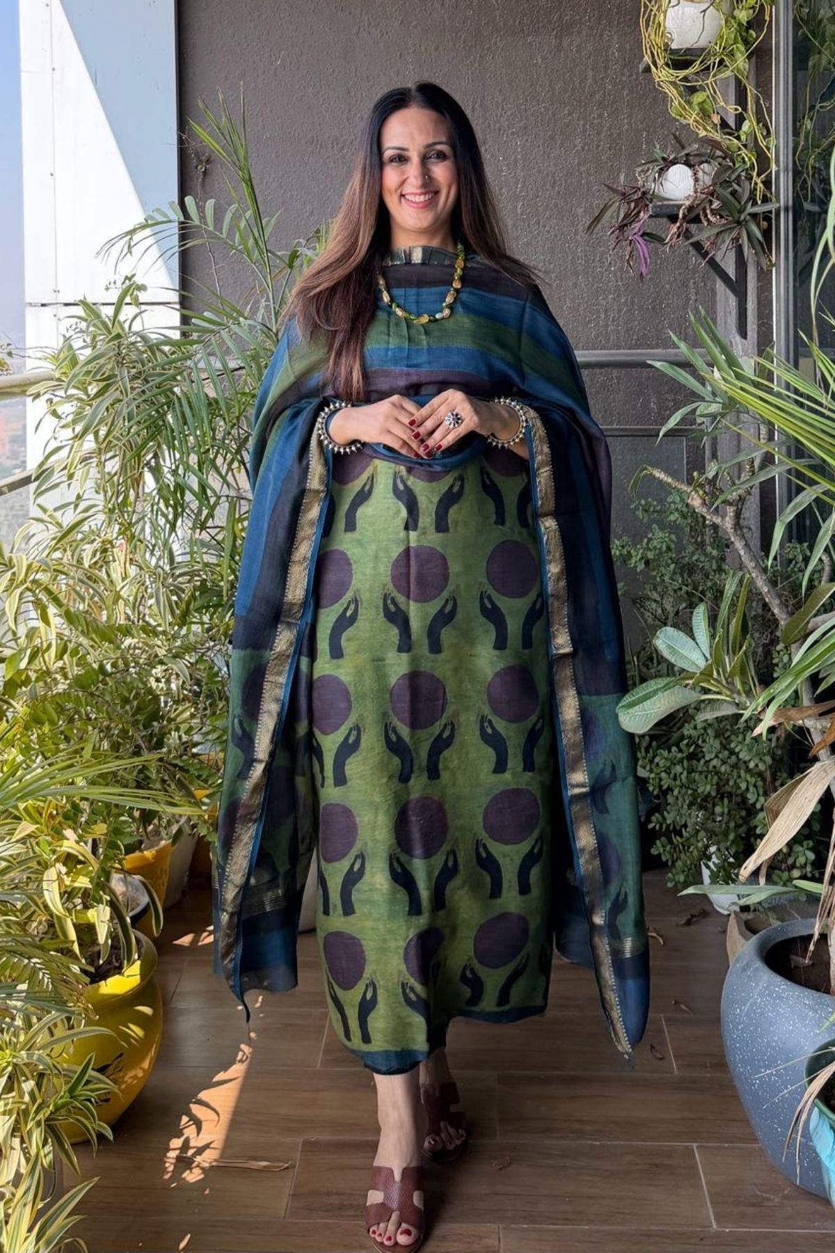 Handblocked with Pomegranate peel kurta dupatta sets in Maheshwari!!