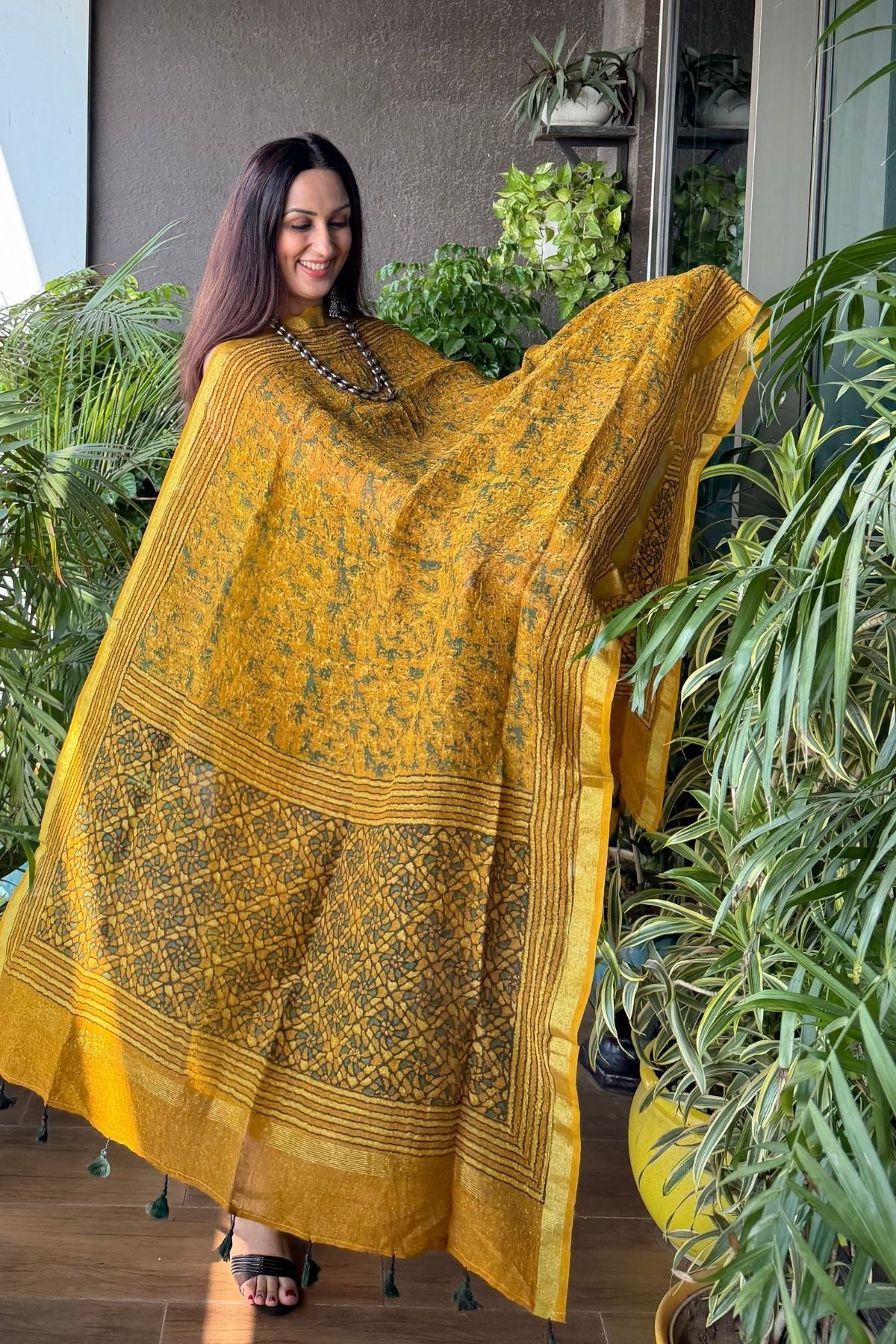 Ajrakh On Pure Linen Silk
