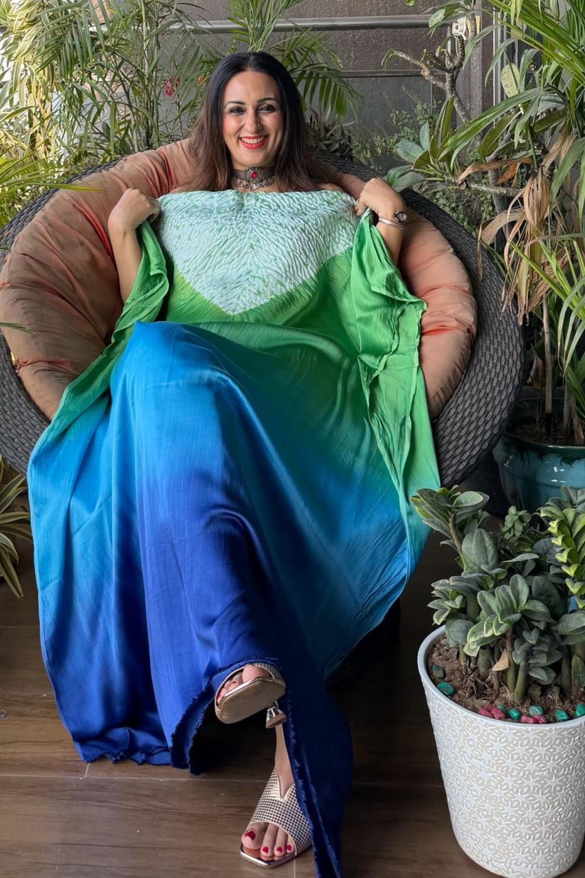 Handblocked Shibori shaded kurta on pure Modal