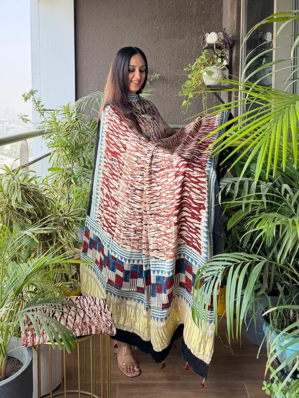 Handblocked Ajrakh full sets in modal with Lagdi patta on dupatta!!