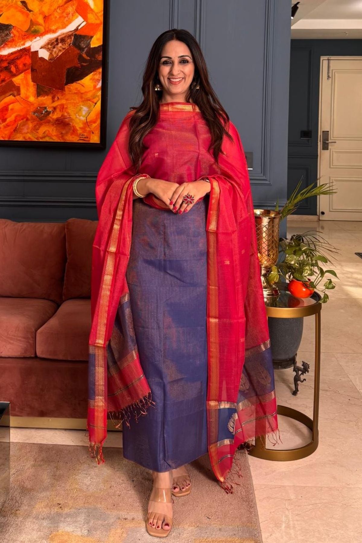 Handloom tissue Maheshwari silk kurta dupatta set