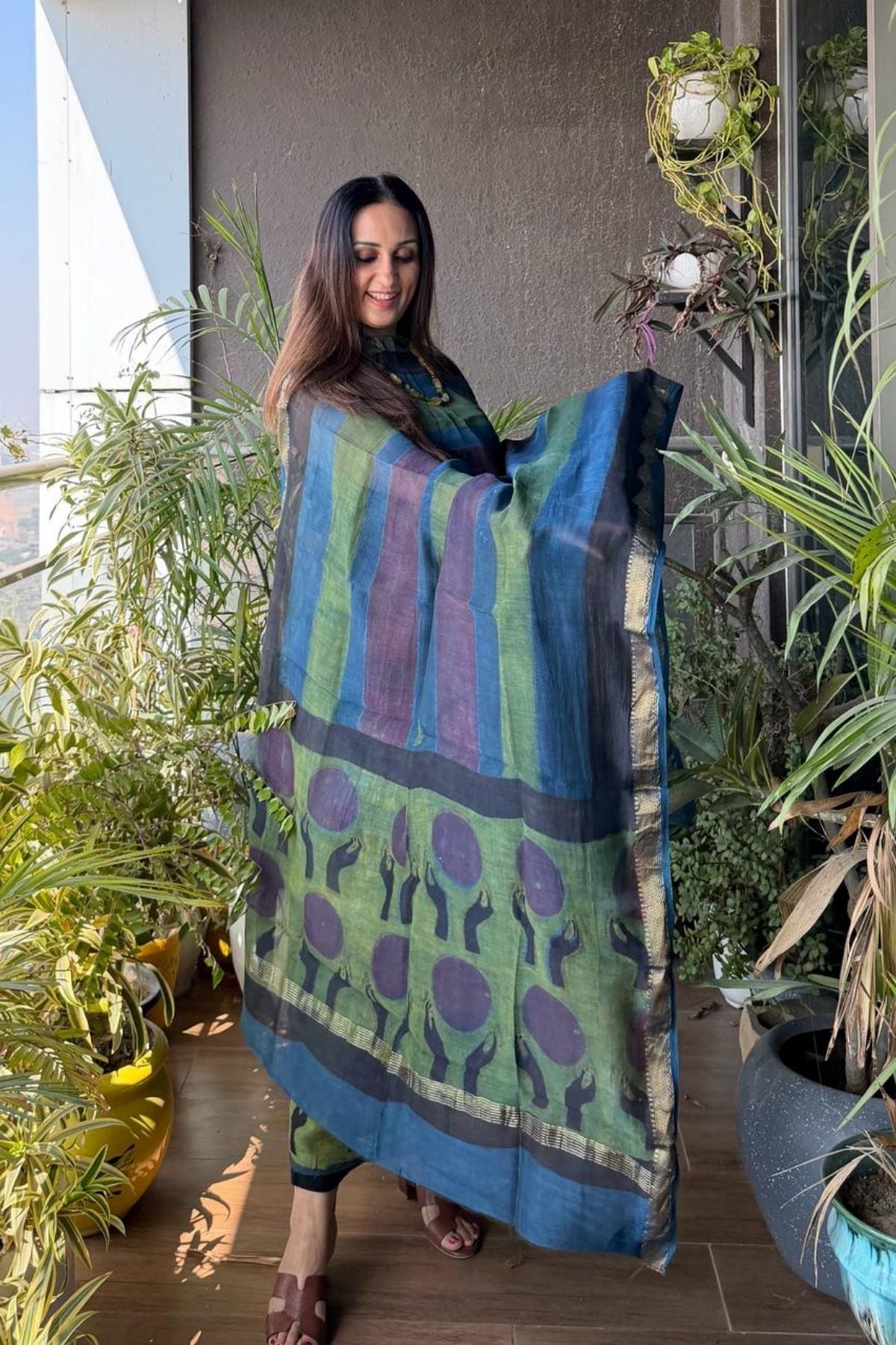 Handblocked with Pomegranate peel kurta dupatta sets in Maheshwari!!