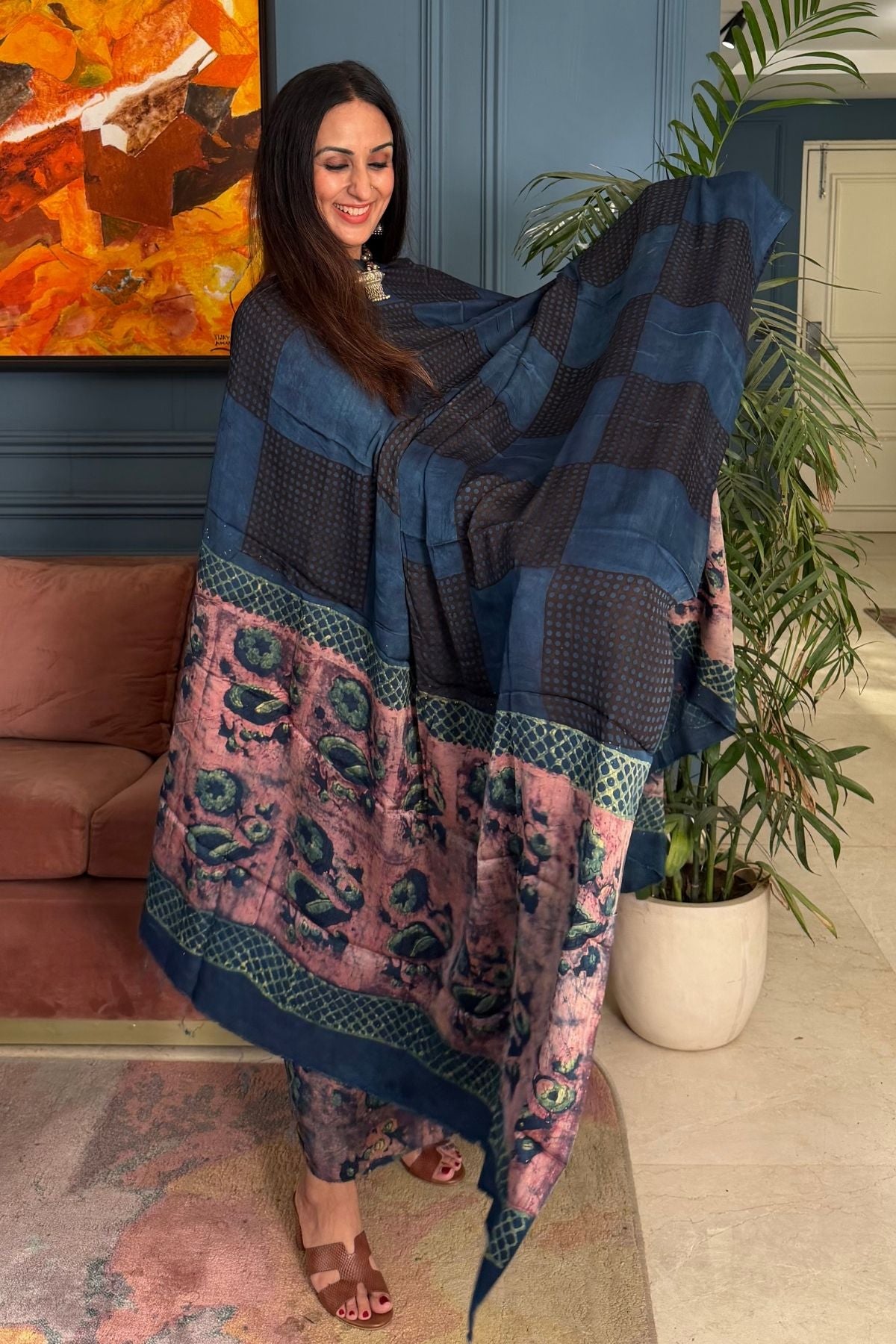 Pomegranate peel Handblock on Premium Modal fabric!!